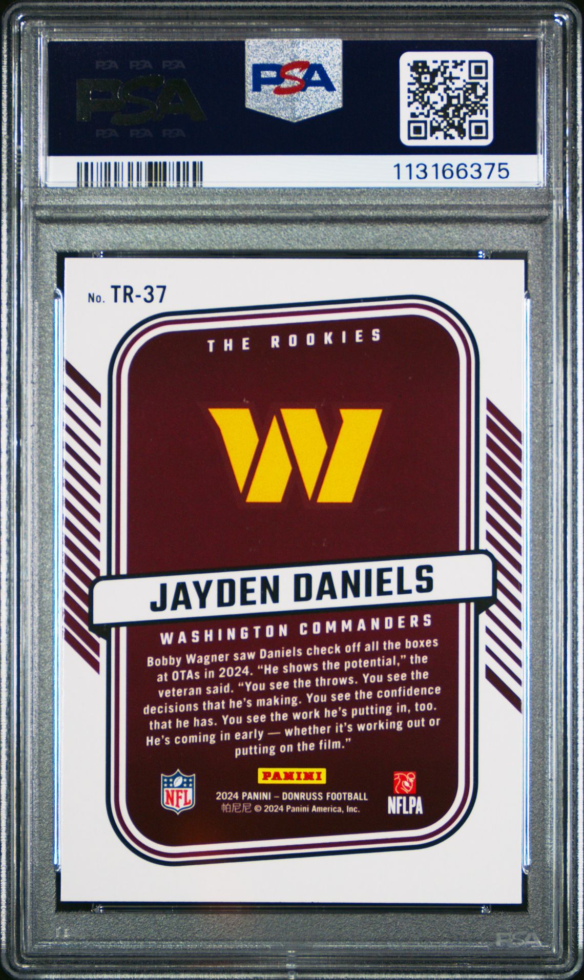 2024 Panini Donruss The Rookies Jayden Daniels #Tr37 Gem Mt 10 back