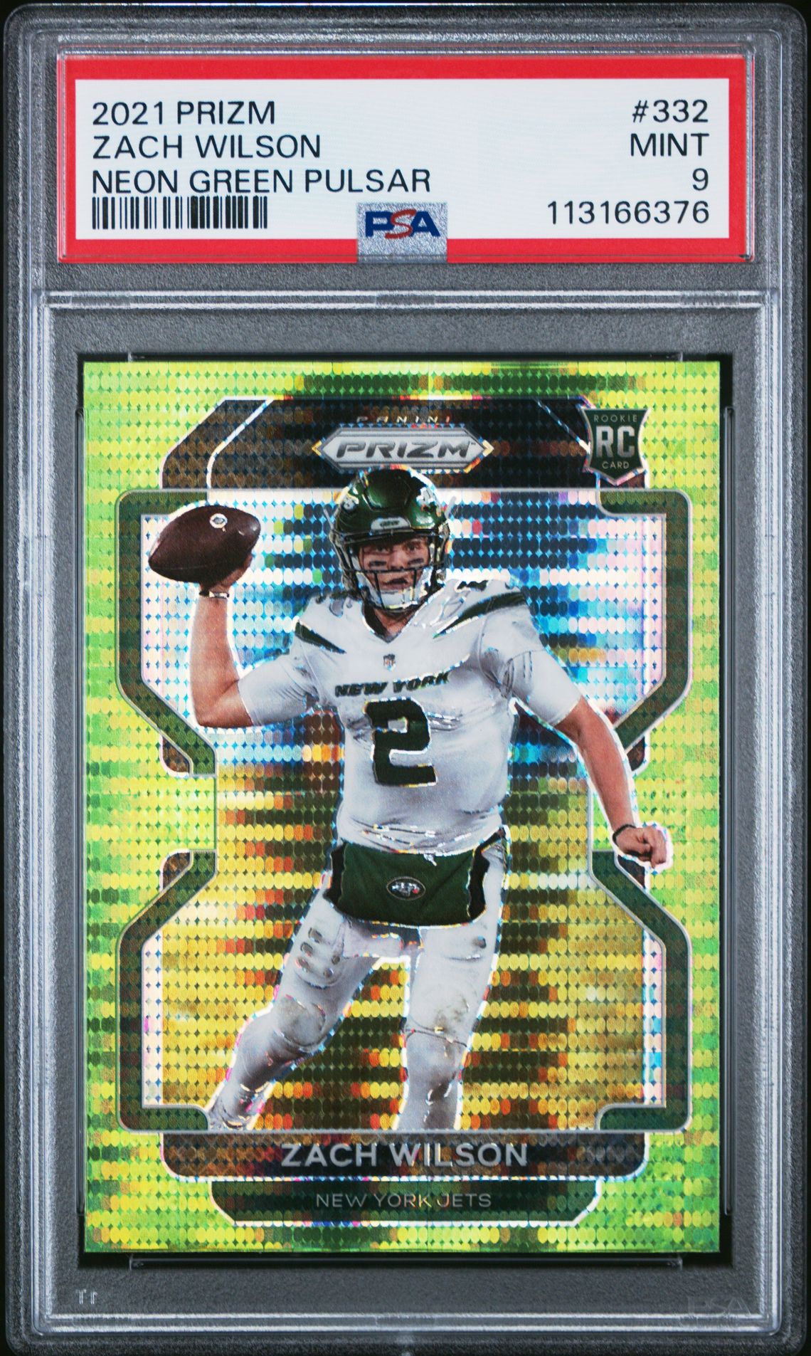 2021 Panini Prizm Zach Wilson #332 (Neon Green Pulsar) Mint 9 front