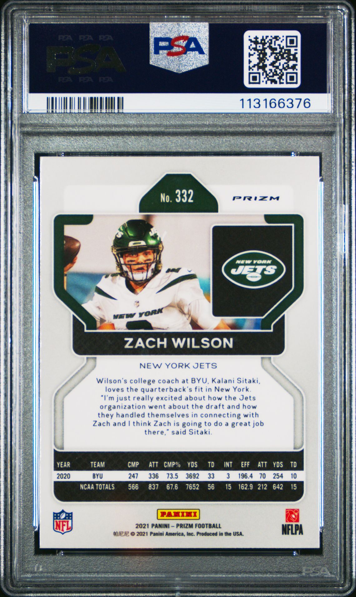 2021 Panini Prizm Zach Wilson #332 (Neon Green Pulsar) Mint 9 back