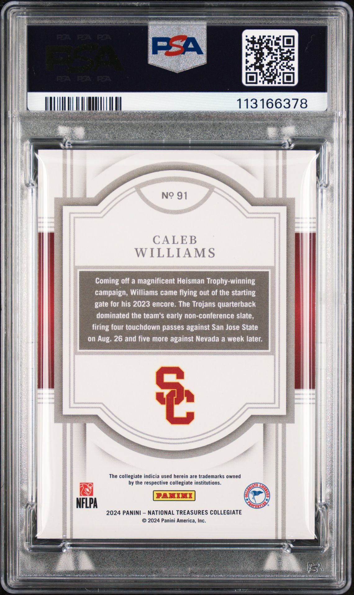 2024 Panini National Treasures Collegiate Caleb Williams #91 Mint 9 back