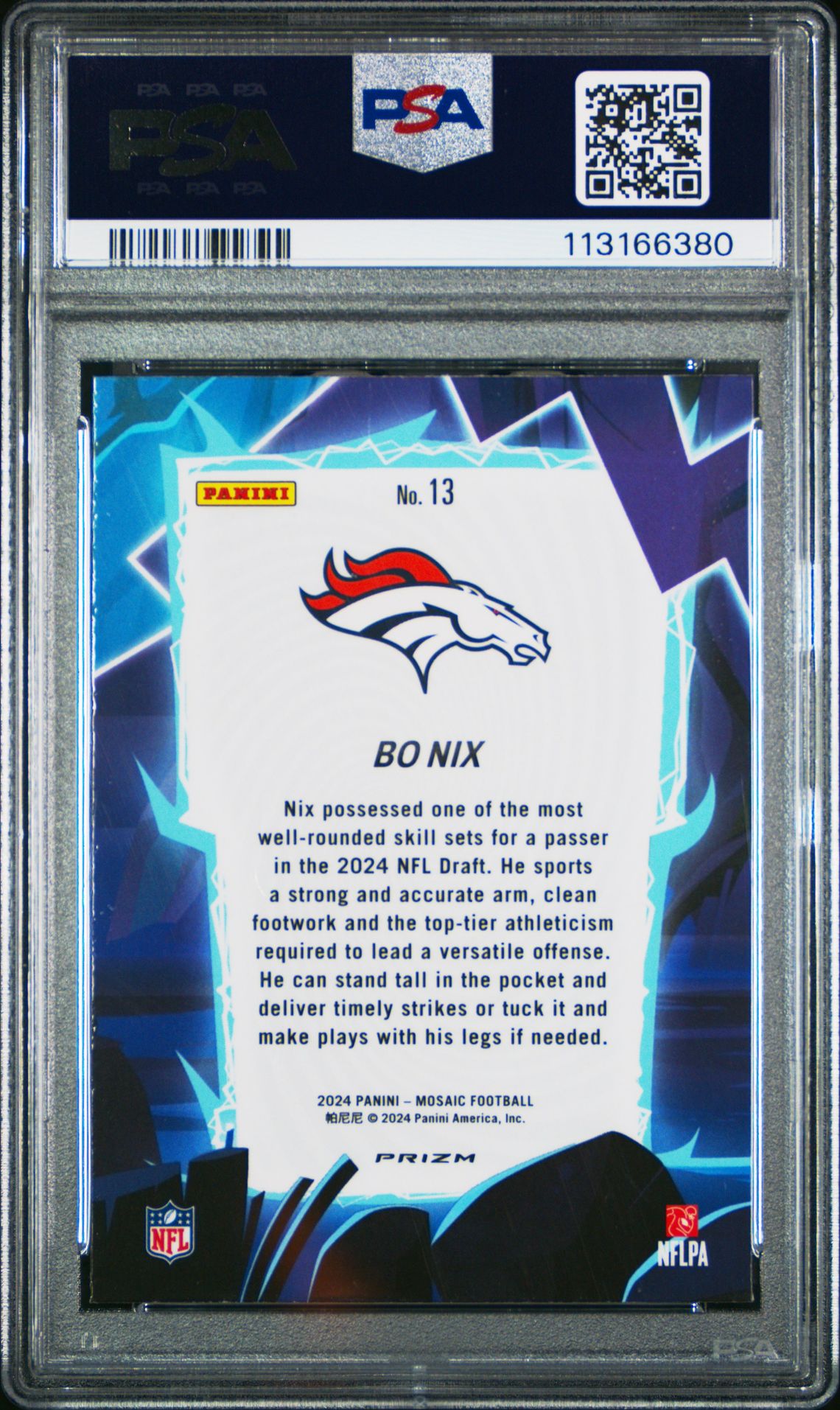 2024 Panini Mosaic Storm Bo Nix #13 (Storm-Silver) Mint 9 back