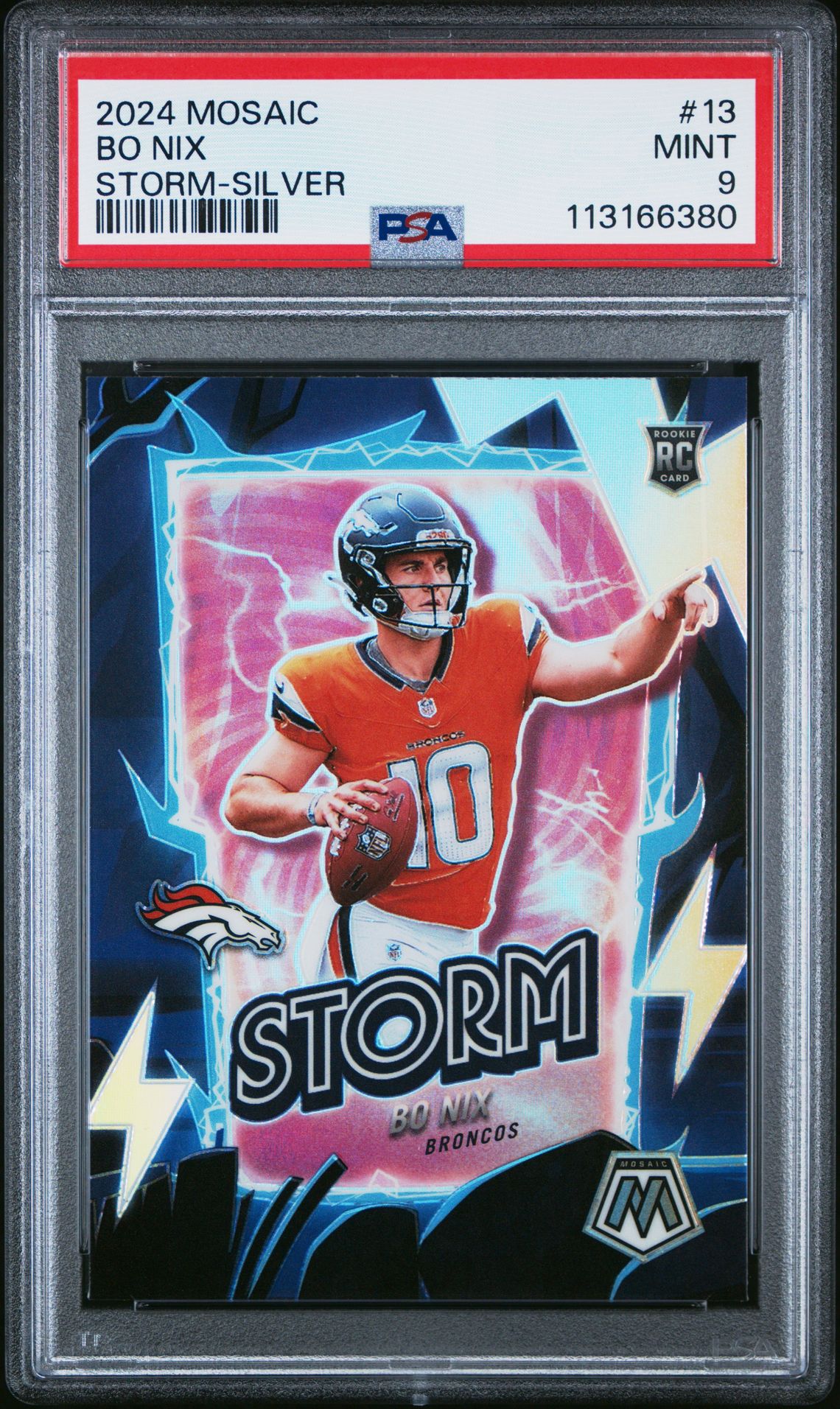2024 Panini Mosaic Storm Bo Nix #13 (Storm-Silver) Mint 9 front