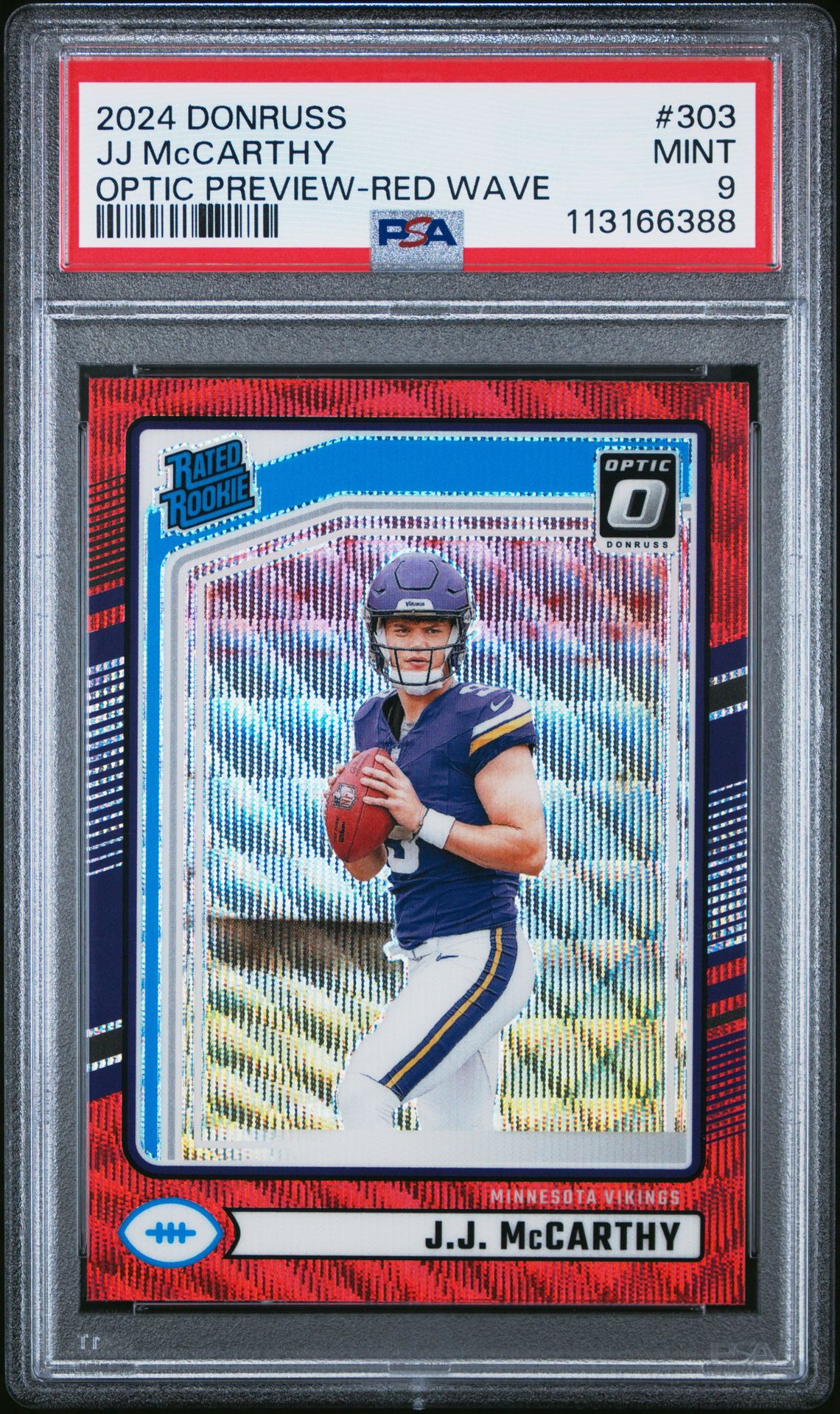 2024 Panini Donruss Jj Mccarthy #303 (Optic Preview-Red Wave) Mint 9 front