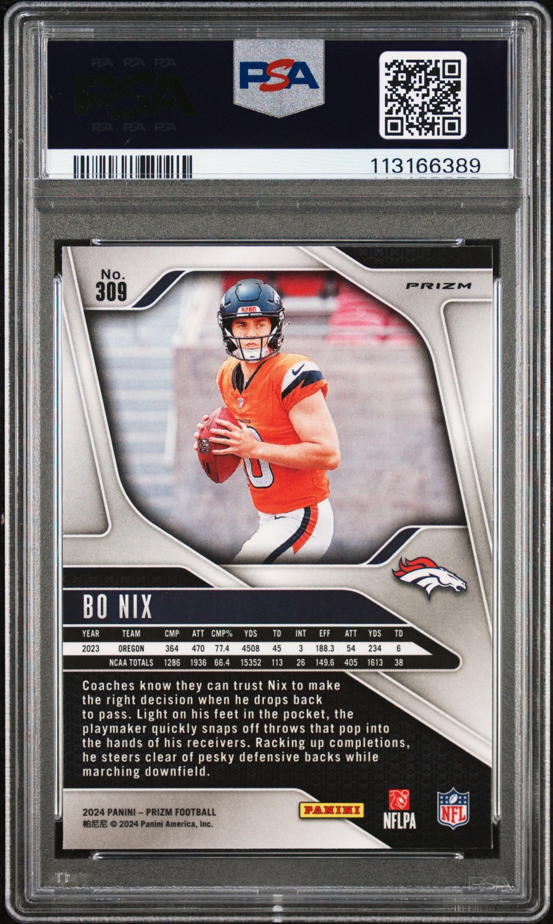 2024 Panini Prizm Bo Nix #309 (Red/White/Blue Prizm) Mint 9 back