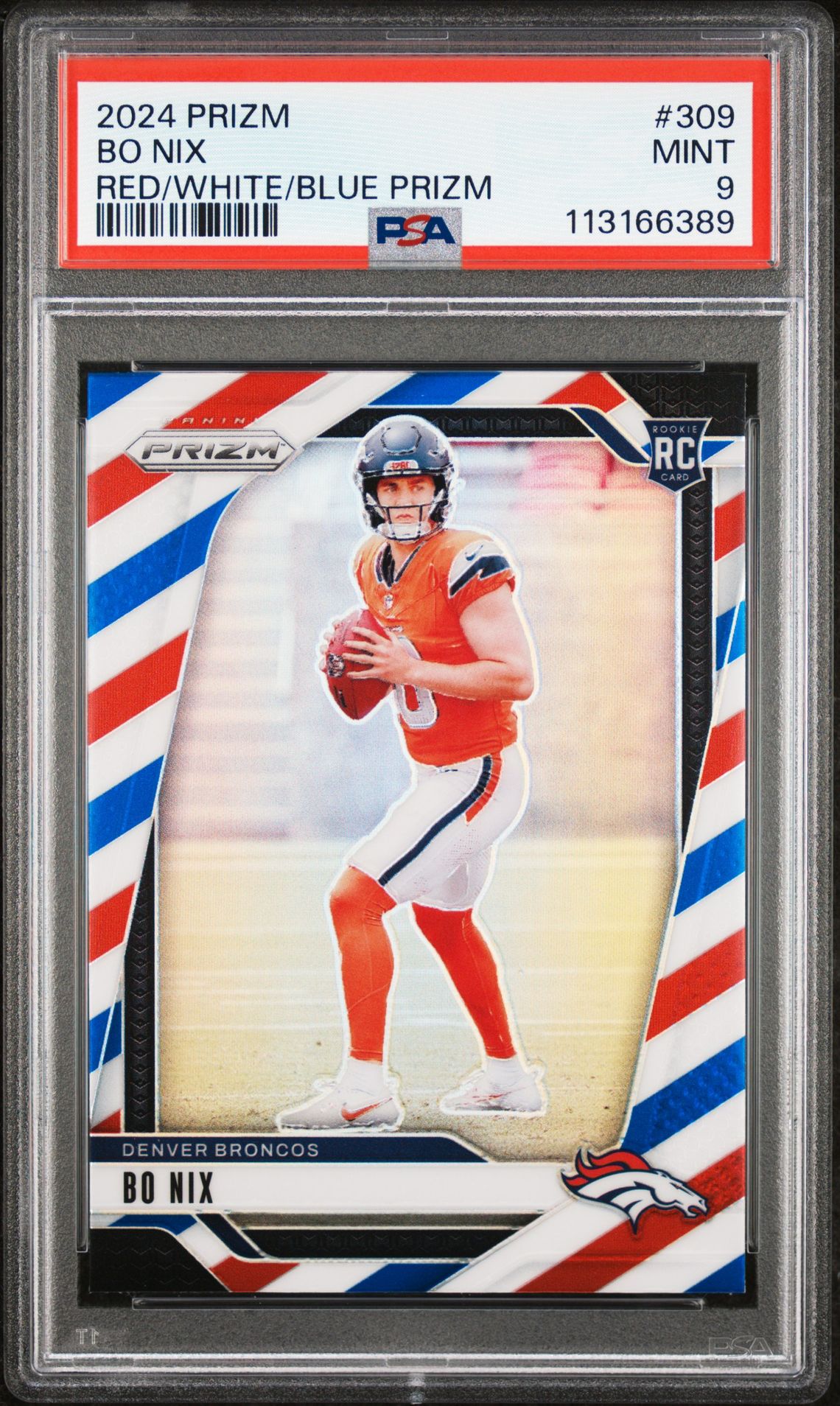 2024 Panini Prizm Bo Nix #309 (Red/White/Blue Prizm) Mint 9 front