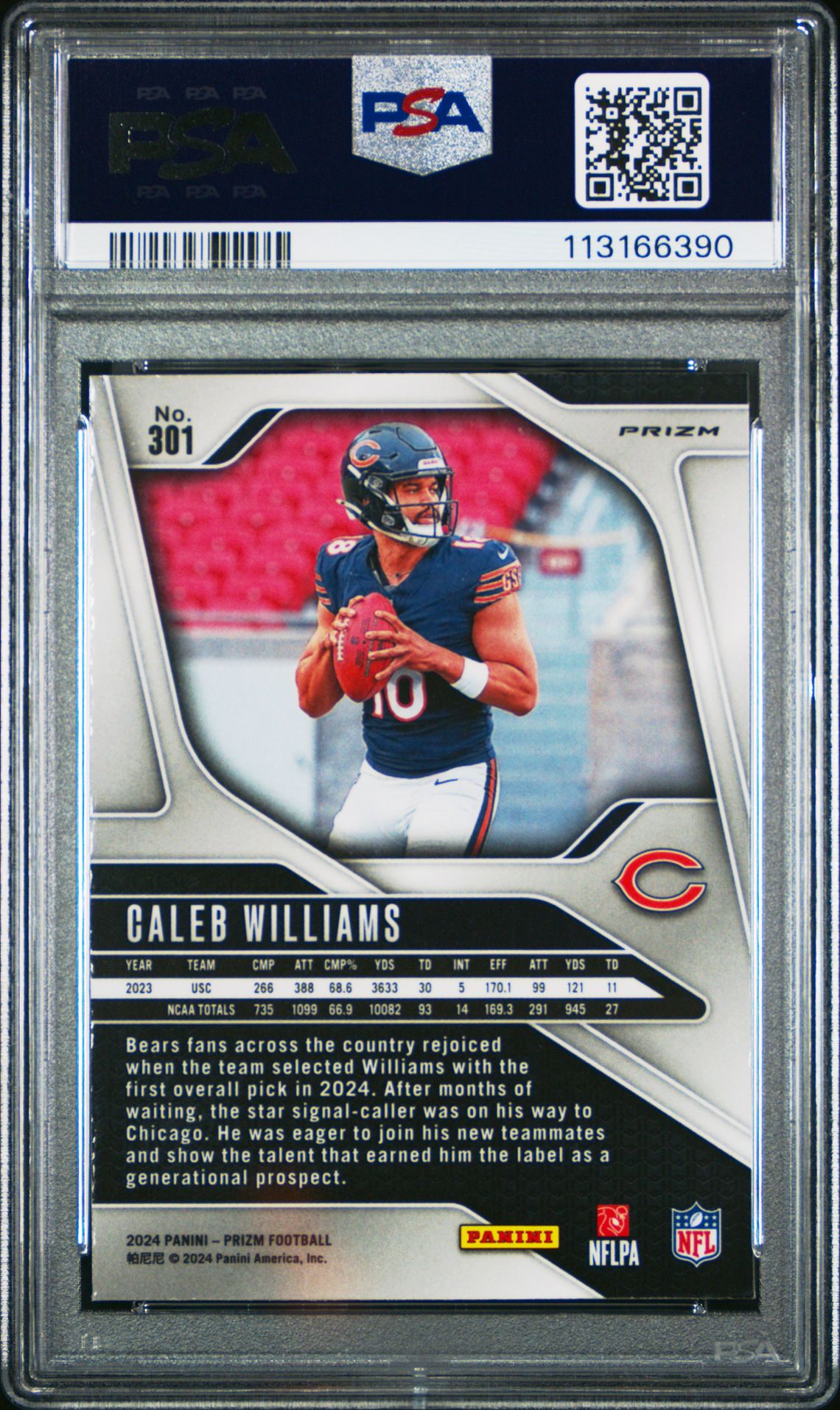 2024 Panini Prizm Caleb Williams #301 (Neon Green Pulsar) Gem Mt 10 back