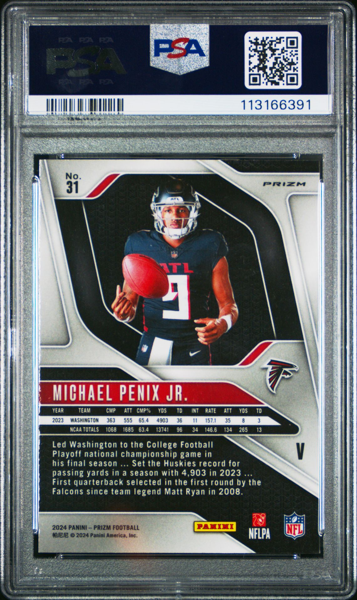 2024 Panini Prizm Rookie Variation Michael Penix Jr. #31 Gem Mt 10 back
