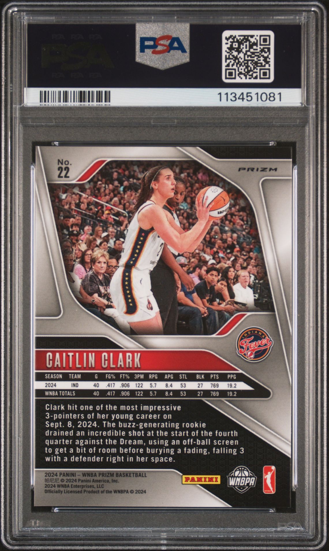 2024 Panini Prizm Wnba Caitlin Clark #22 (Silver Prizm) Mint 9 back
