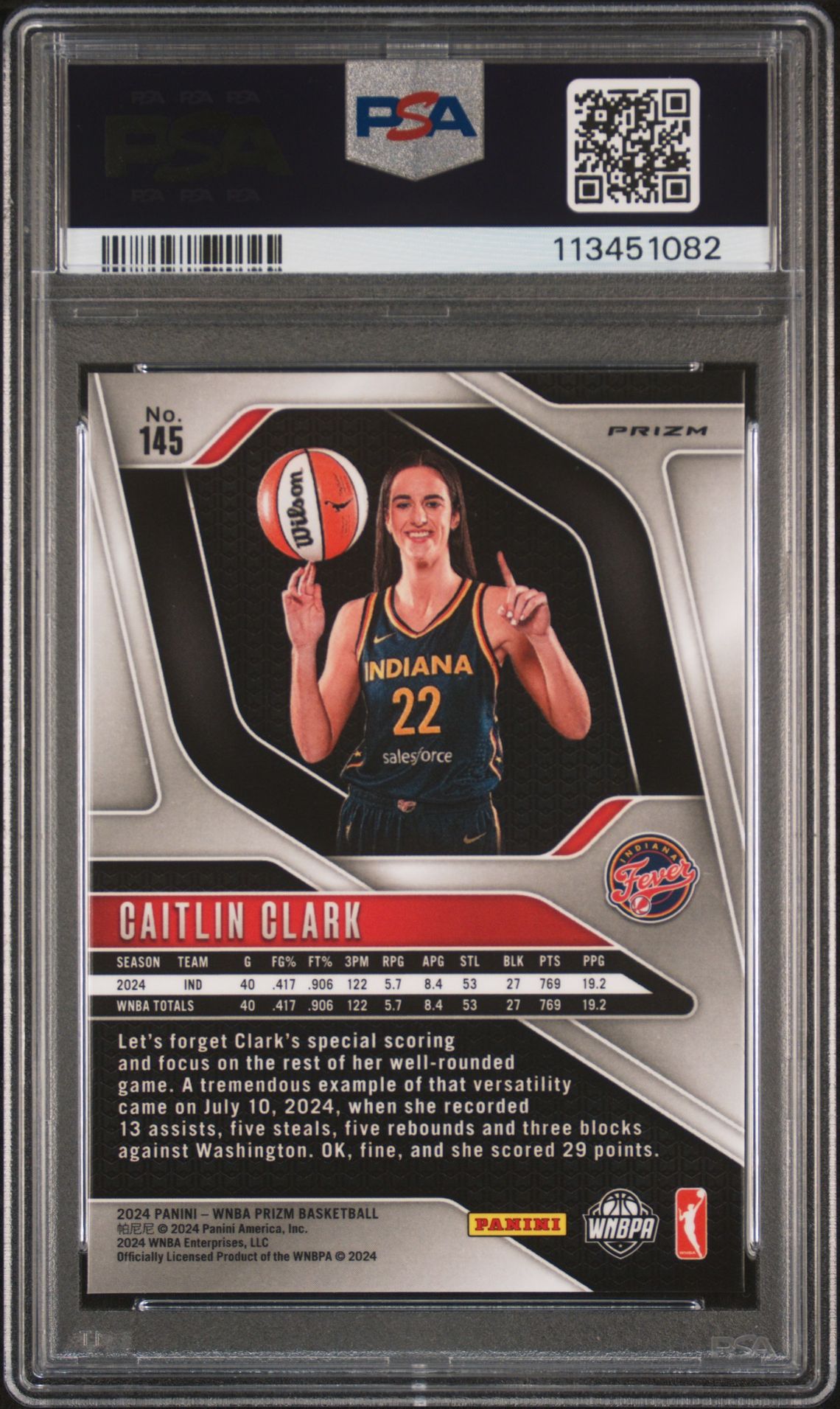 2024 Panini Prizm Wnba Caitlin Clark #145 (Silver Prizm) Mint 9 back