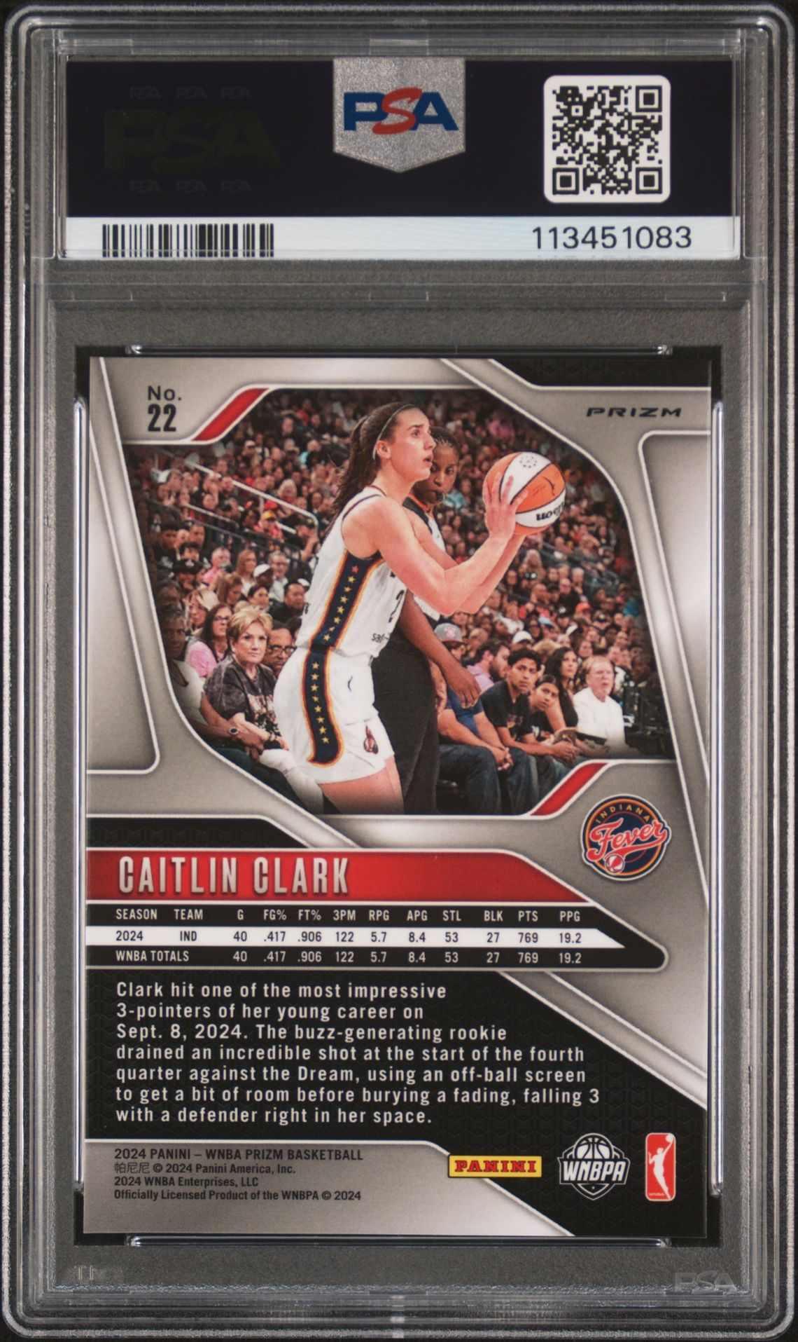 2024 Panini Prizm Wnba Caitlin Clark #22 (Ice) Mint 9 back