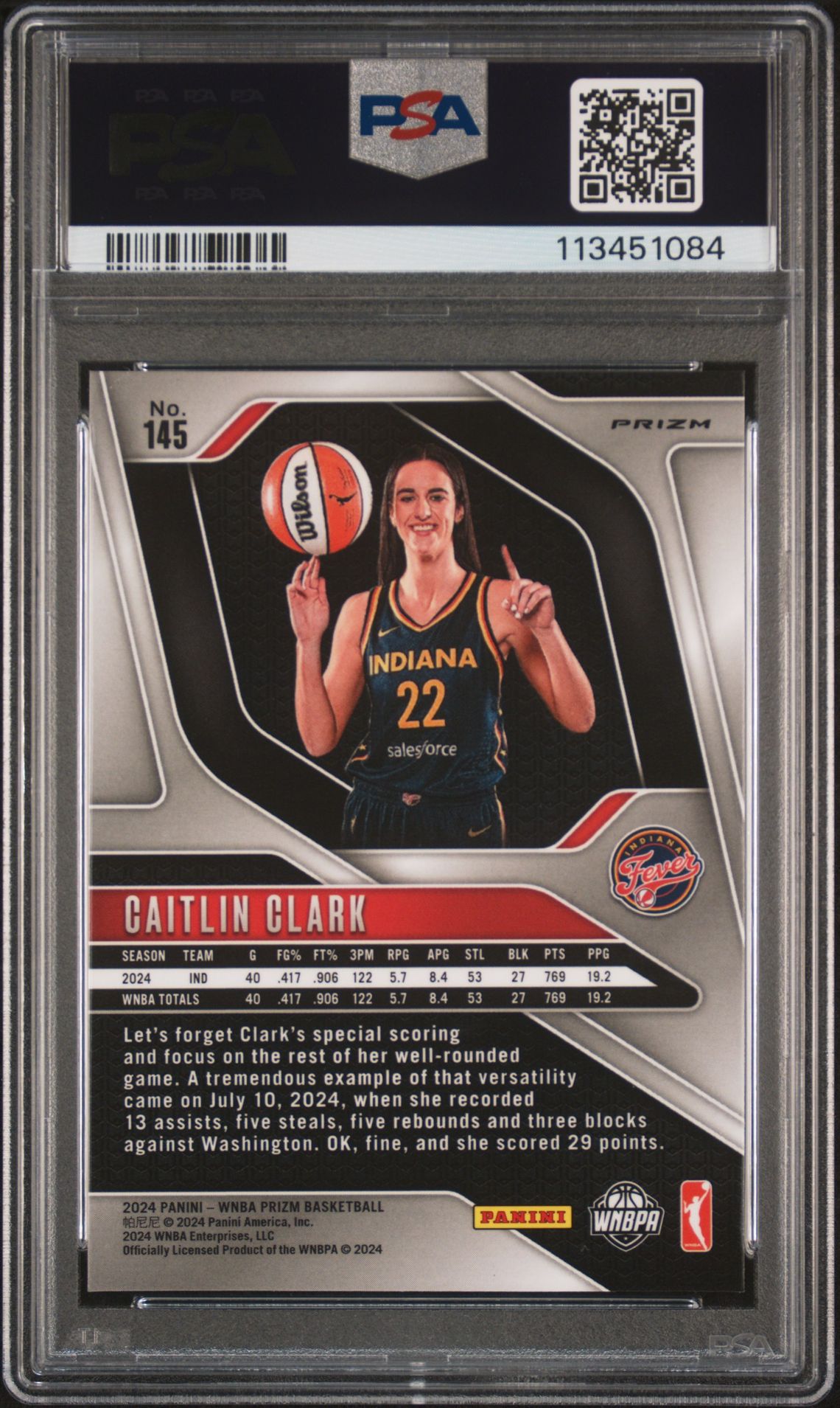2024 Panini Prizm Wnba Caitlin Clark #145 (Ice) Mint 9 back