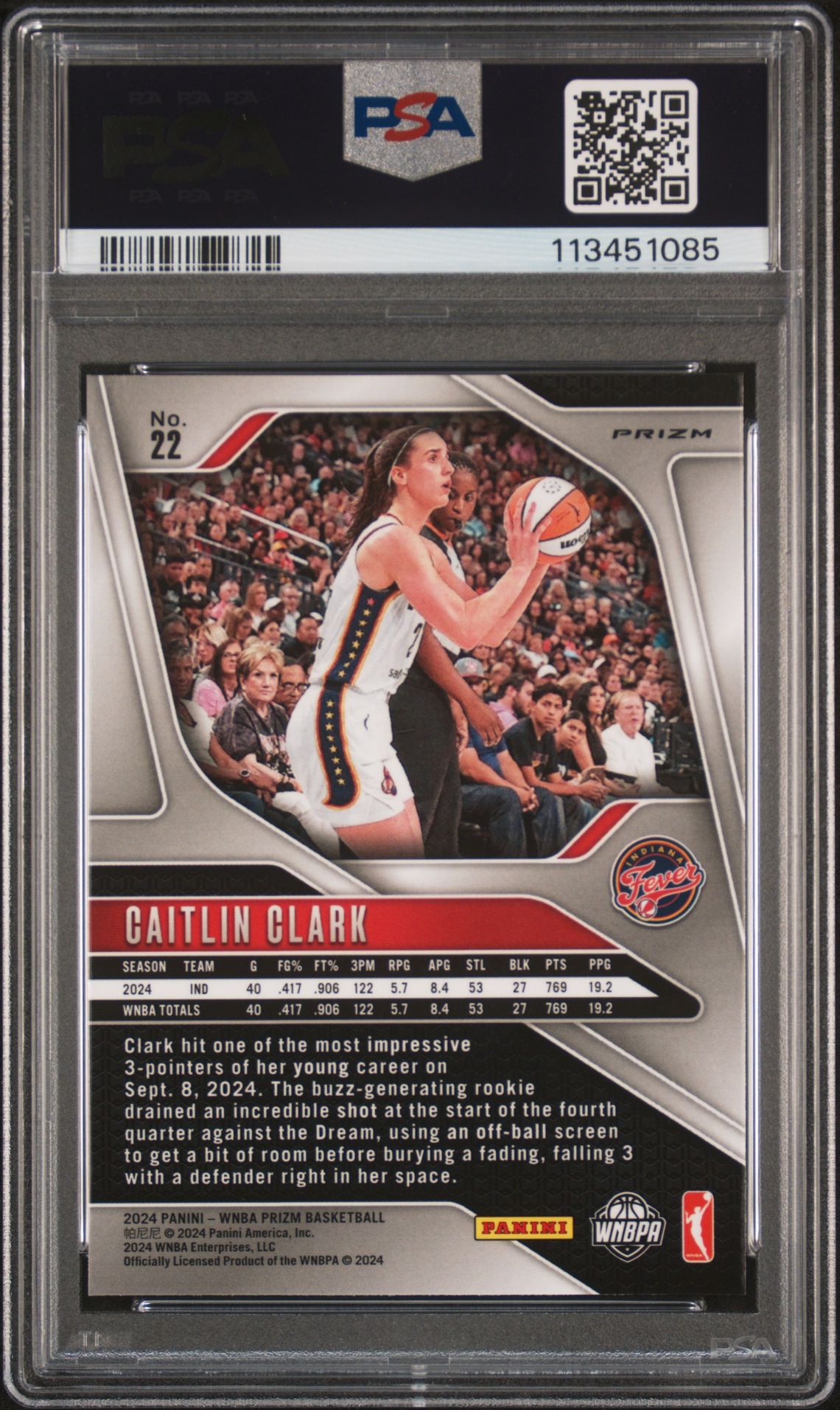 2024 Panini Prizm Wnba Caitlin Clark #22 (Blue Velocity) Mint 9 back