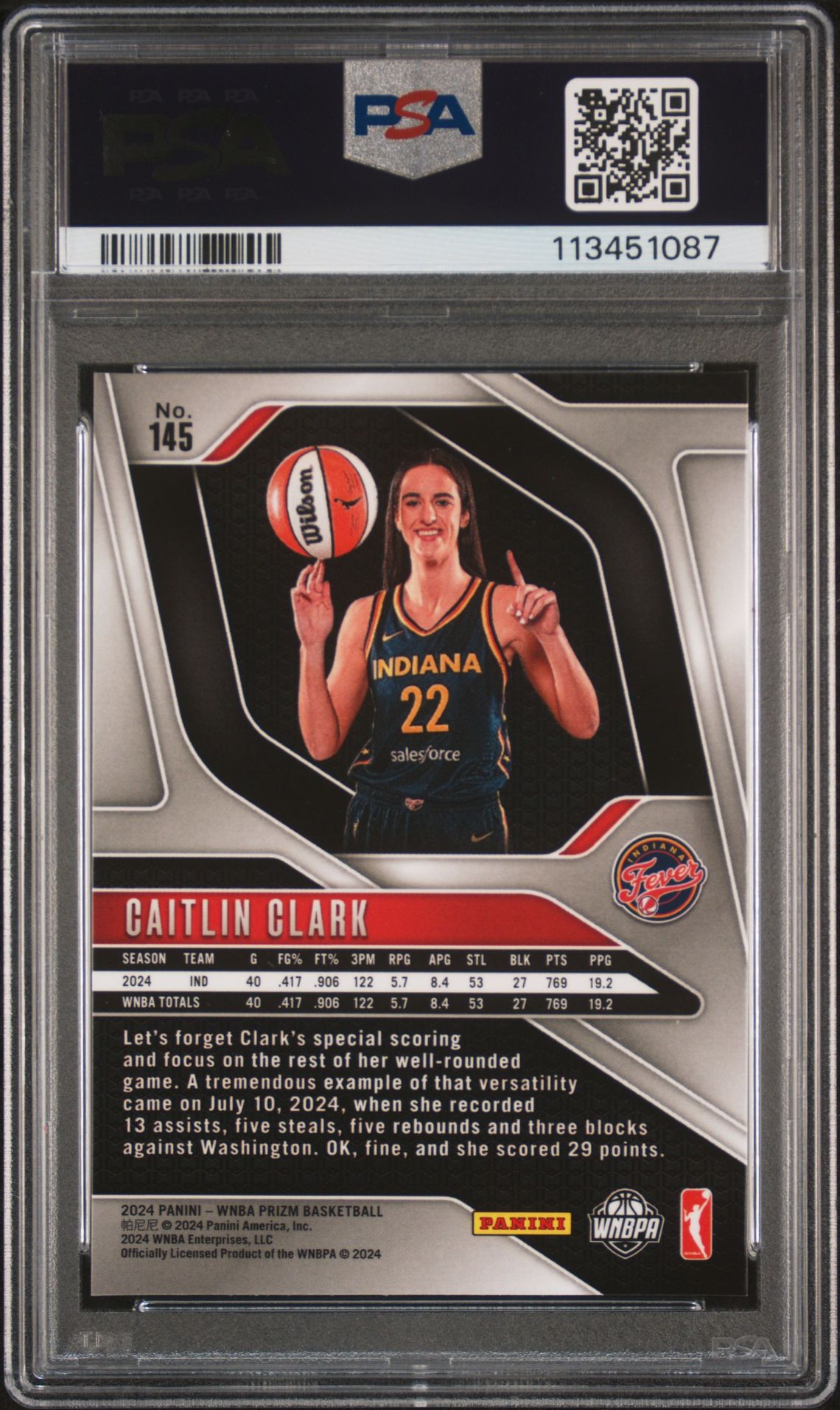 2024 Panini Prizm Wnba Caitlin Clark #145 Mint 9 back