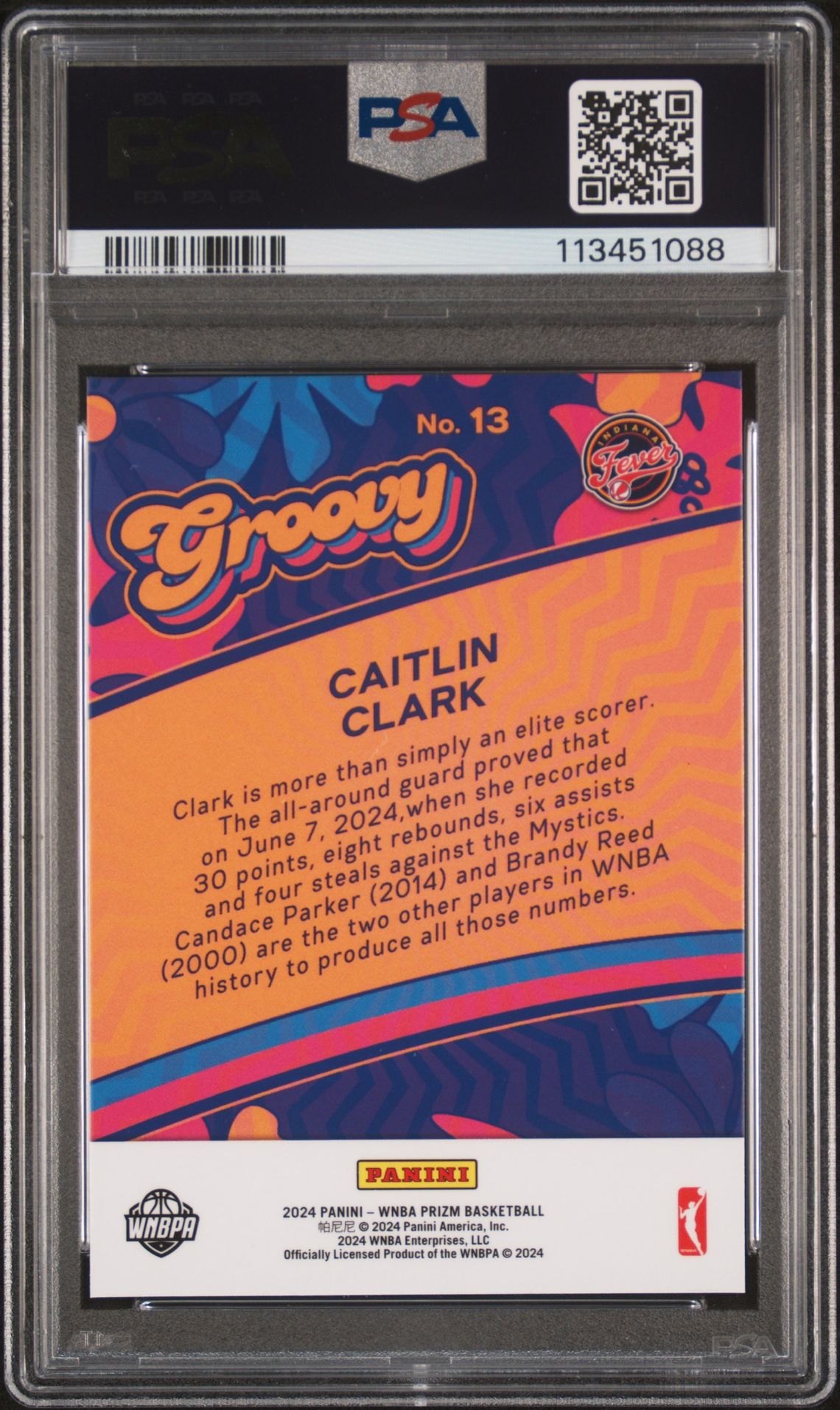 2024 Panini Prizm Wnba Groovy Caitlin Clark #13 Gem Mt 10 back