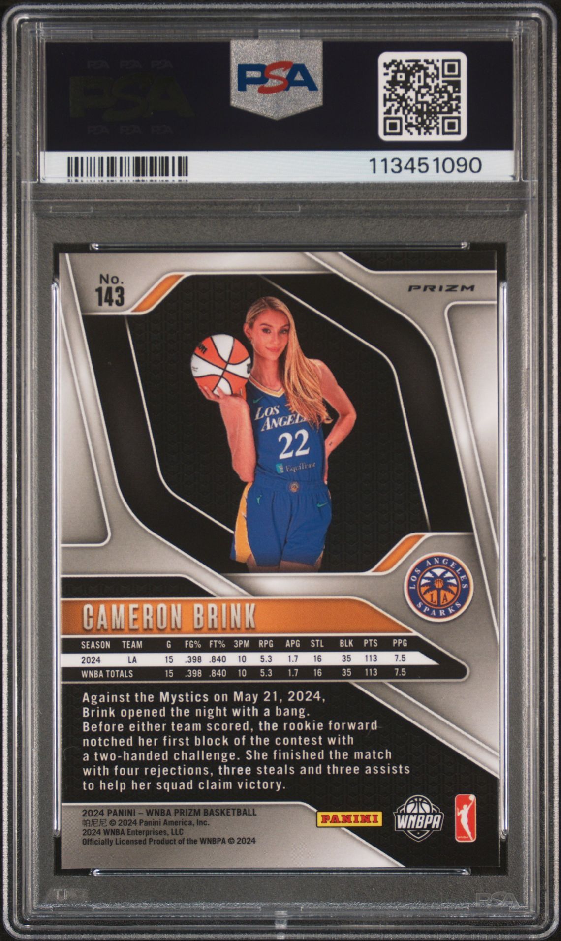 2024 Panini Prizm Wnba Cameron Brink #143 (Ice) Mint 9 back