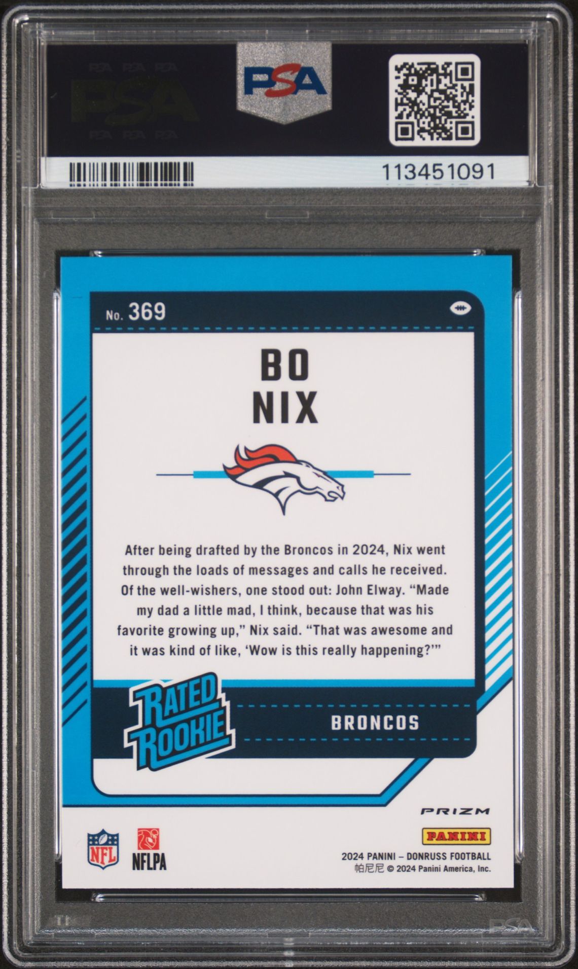 2024 Panini Donruss Bo Nix #369 (Optic Preview-Red Wave) Gem Mt 10 back