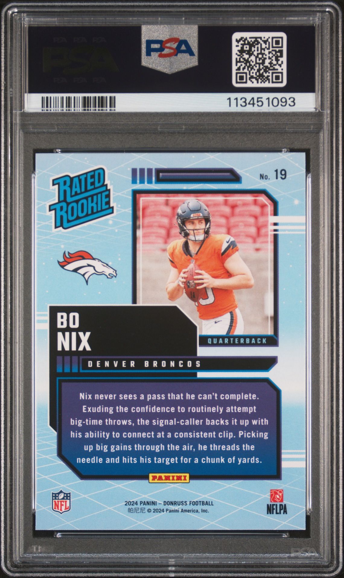 2024 Panini Donruss Rated Rookies Retro Bo Nix #19 Mint 9 back