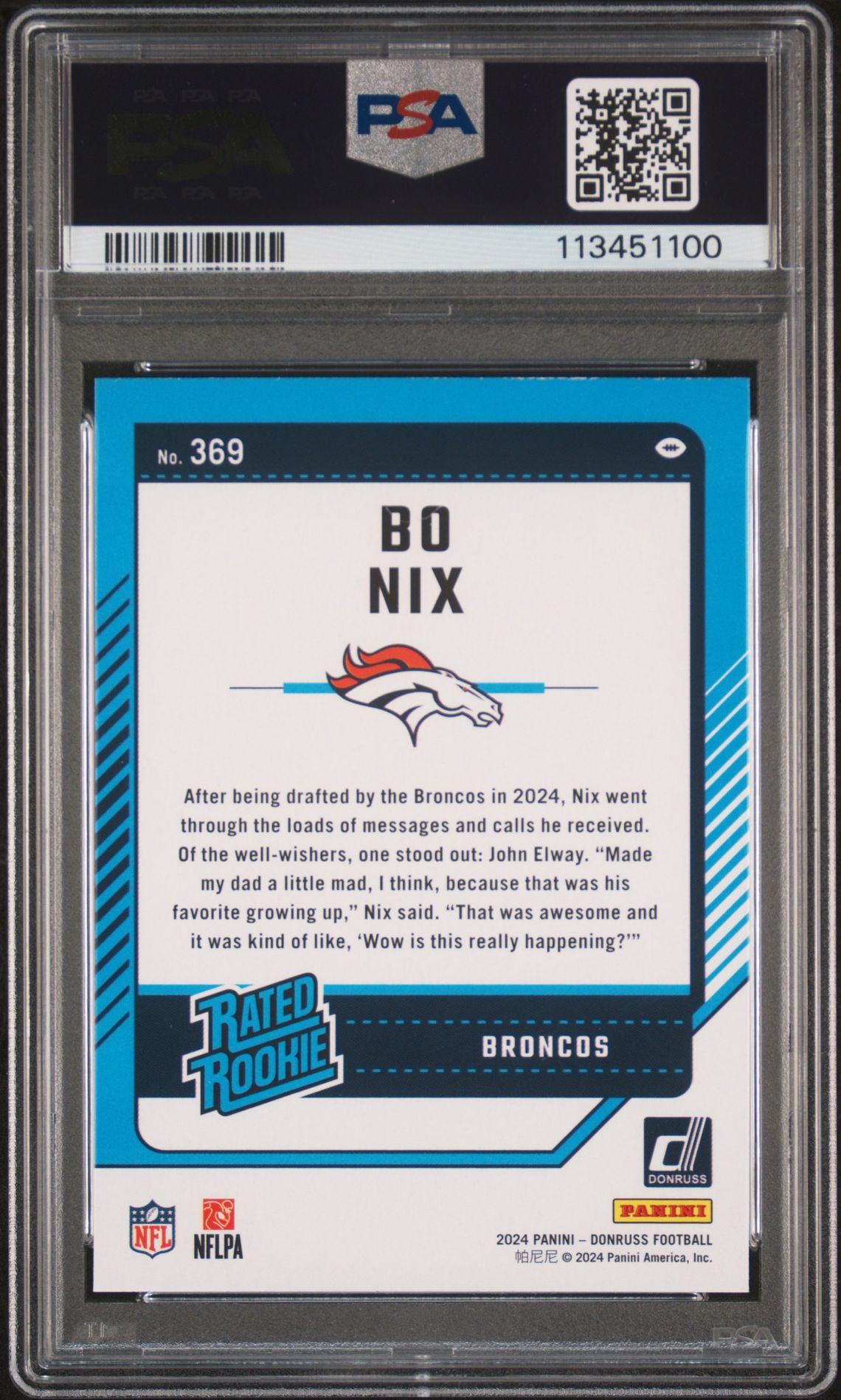 2024 Panini Donruss Bo Nix #369 Mint 9 back