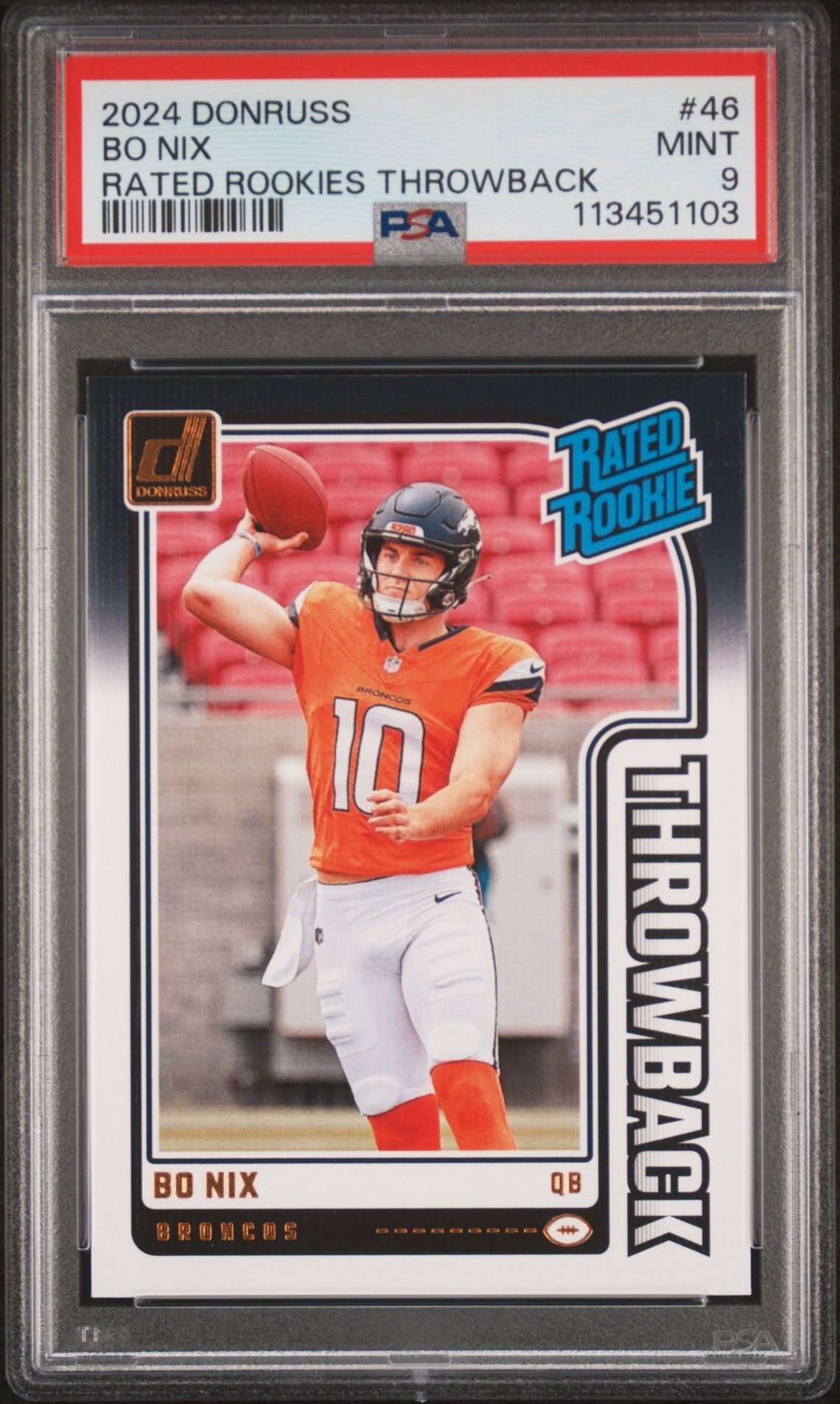 2024 Panini Donruss Rated Rookies Throwback Bo Nix #46 Mint 9 front