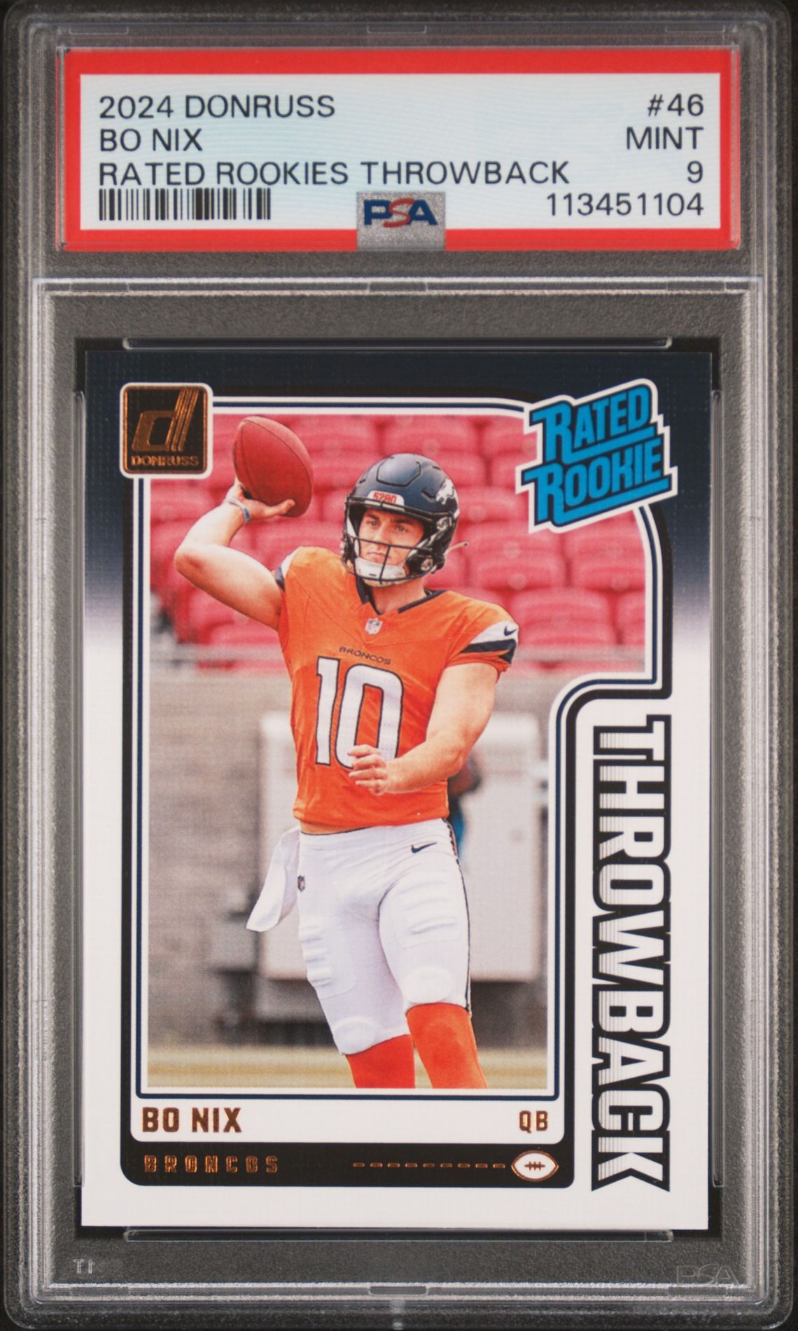 2024 Panini Donruss Rated Rookies Throwback Bo Nix #46 Mint 9 front