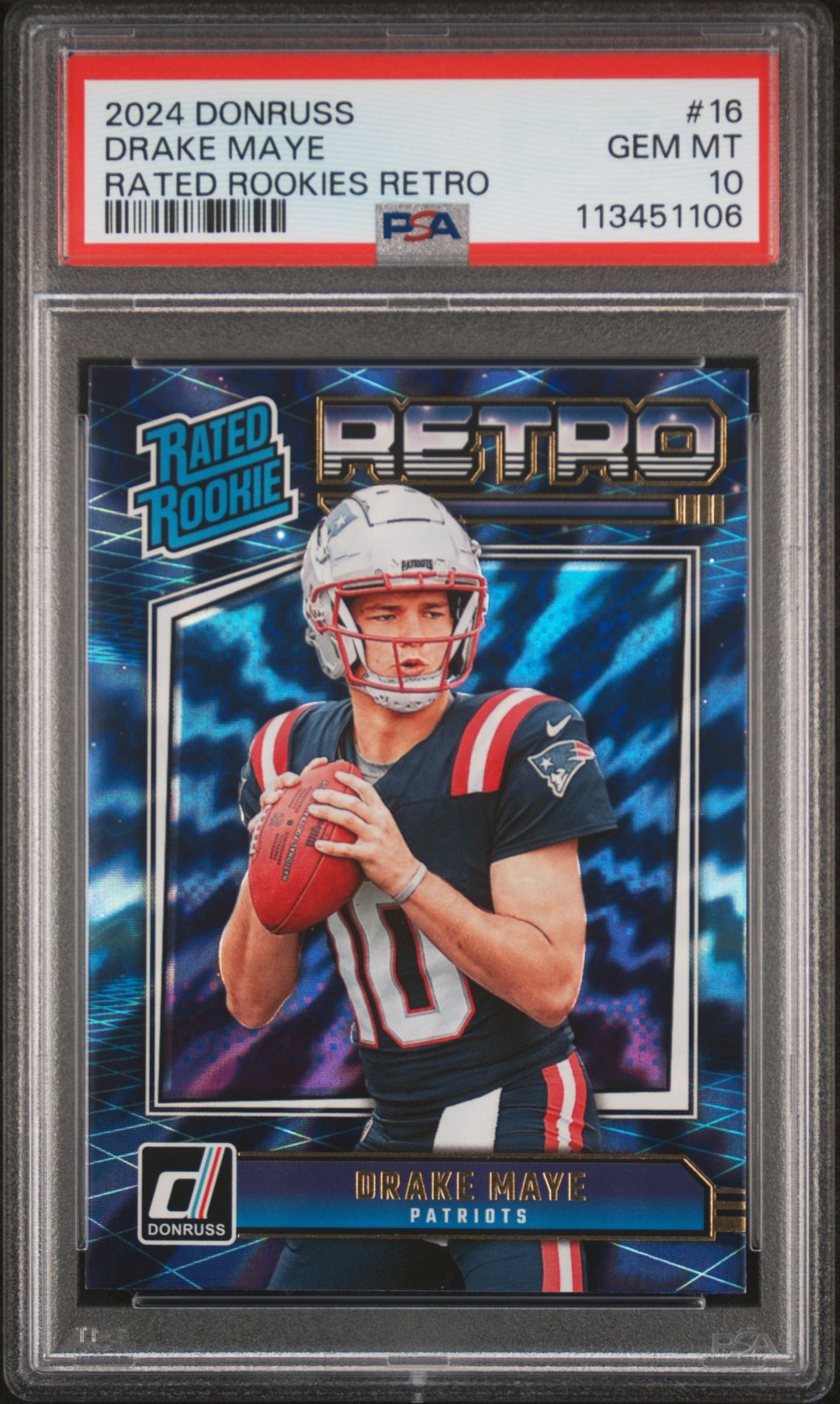 2024 Panini Donruss Rated Rookies Retro Drake Maye #16 Gem Mt 10 front