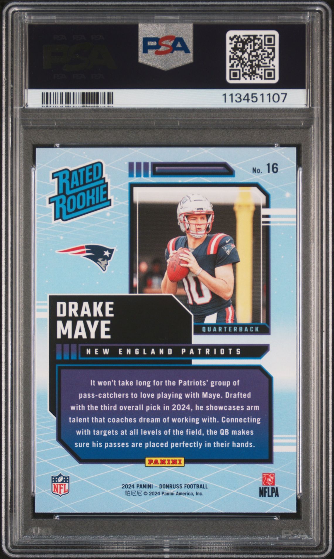 2024 Panini Donruss Rated Rookies Retro Drake Maye #16 Gem Mt 10 back