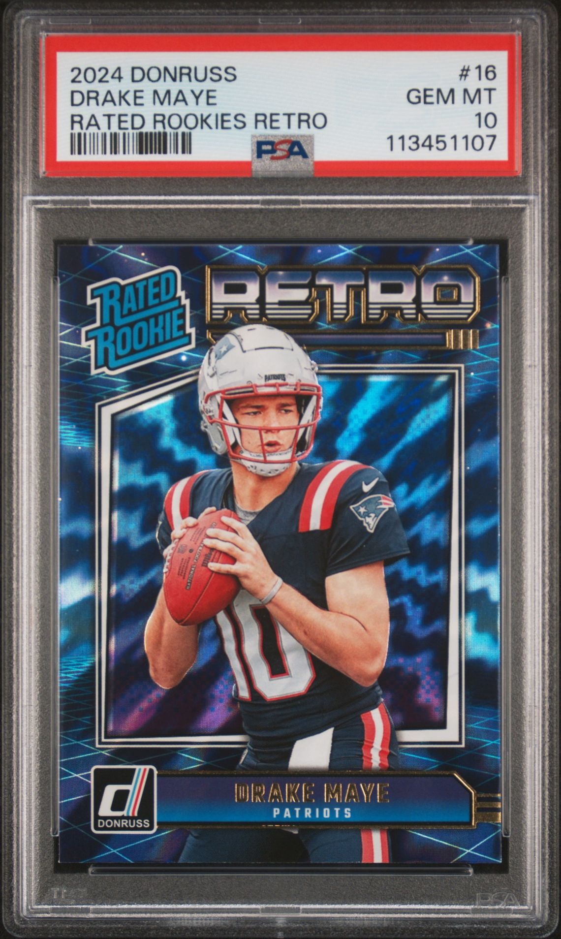 2024 Panini Donruss Rated Rookies Retro Drake Maye #16 Gem Mt 10 front