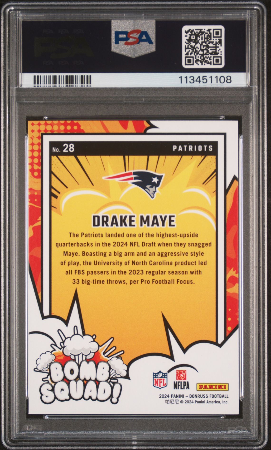 2024 Panini Donruss Bomb Squad Drake Maye #28 Nm-Mt 8 back