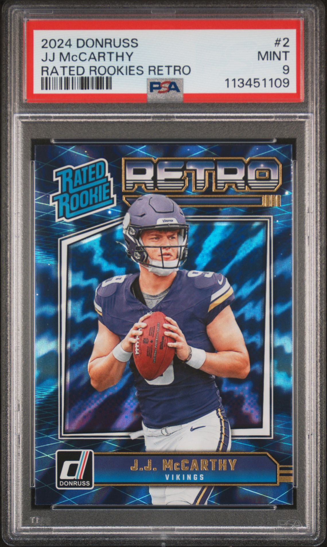 2024 Panini Donruss Rated Rookies Retro Jj Mccarthy #2 Mint 9 front