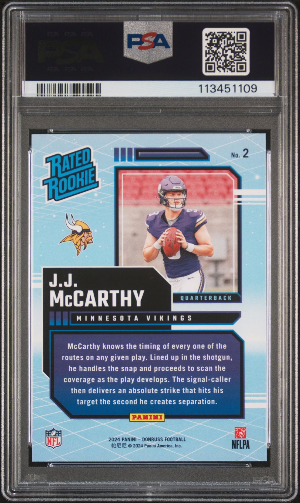 2024 Panini Donruss Rated Rookies Retro Jj Mccarthy #2 Mint 9 back