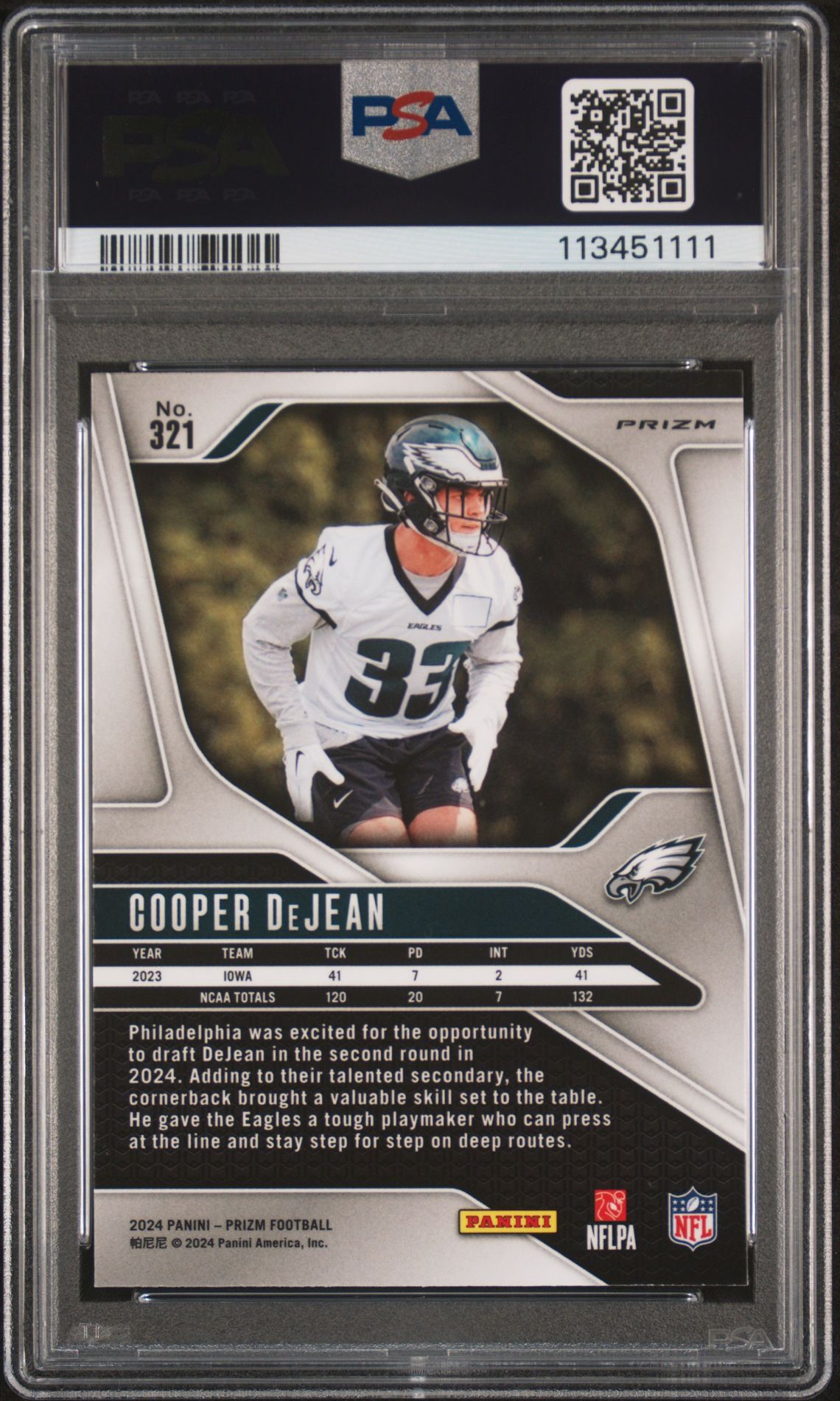 2024 Panini Prizm Cooper Dejean #321 (Silver Prizm) Gem Mt 10 back