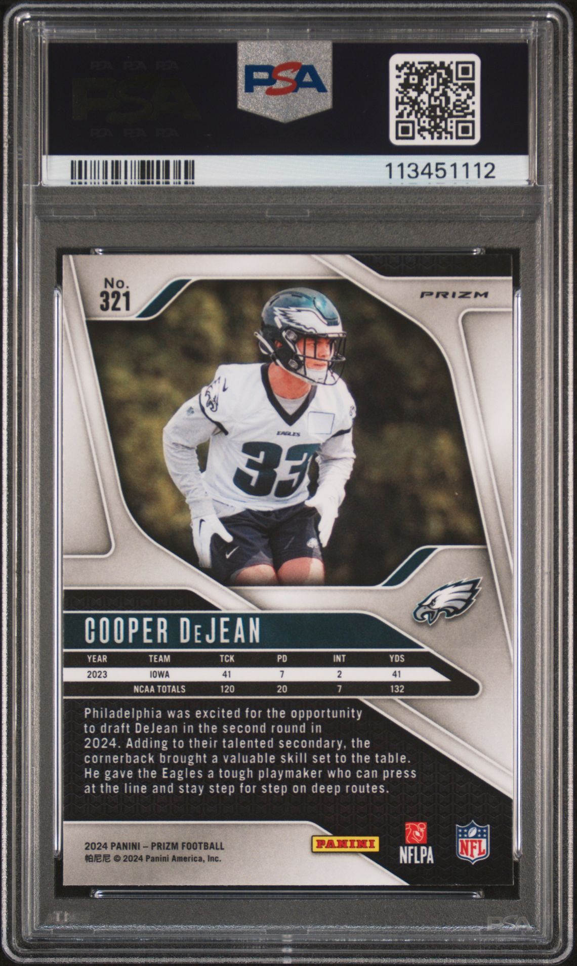 2024 Panini Prizm Cooper Dejean #321 (Silver Prizm) Gem Mt 10 back