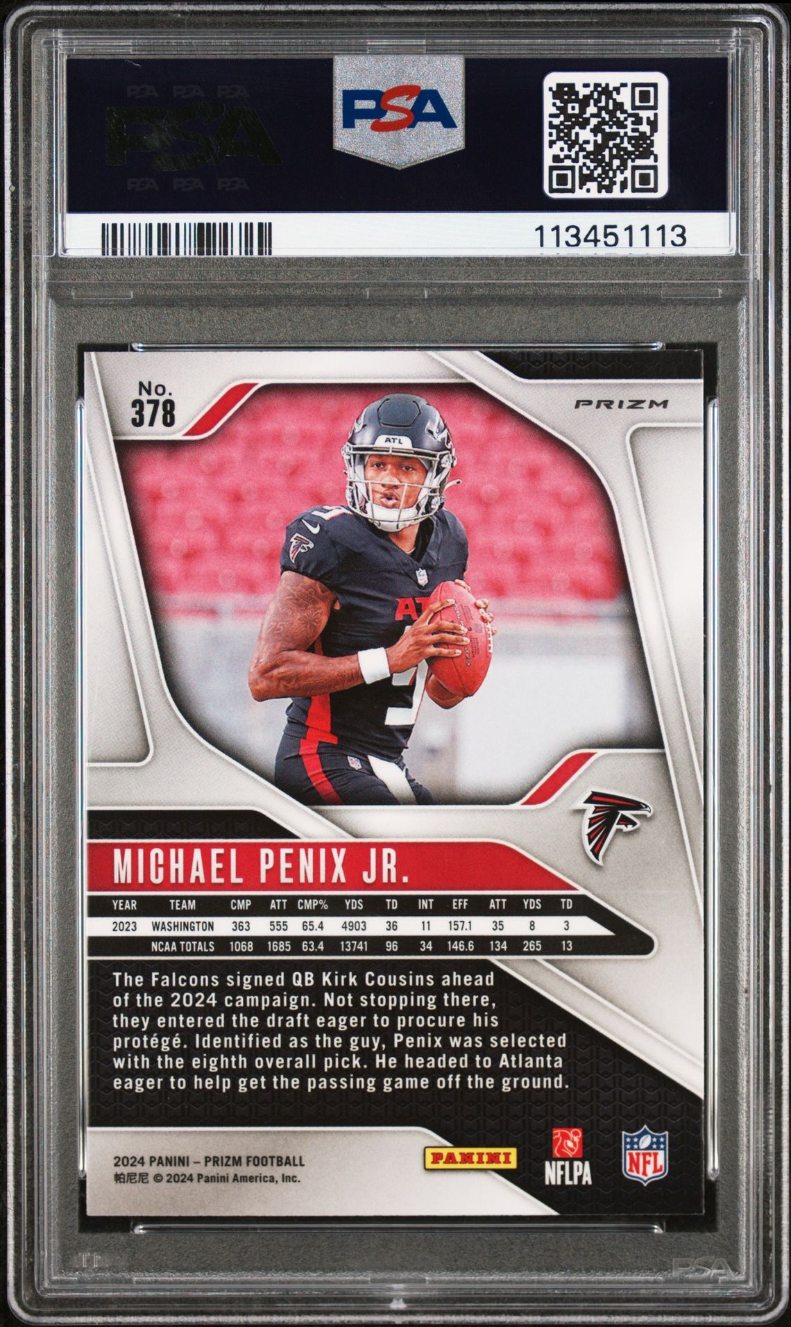2024 Panini Prizm Michael Penix Jr. #378 (Lazer Prizm) Mint 9 back