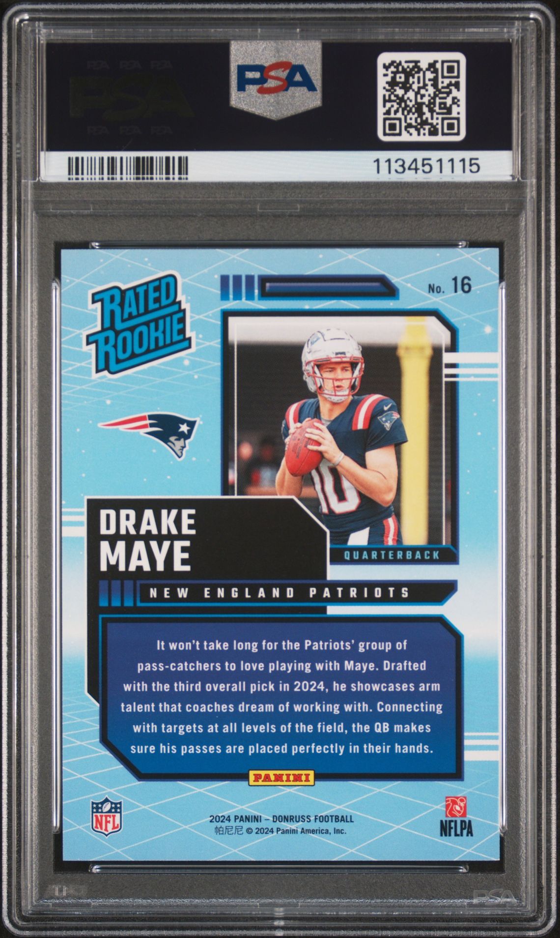2024 Panini Donruss Rated Rookies Retro Drake Maye #16 Gem Mt 10 back