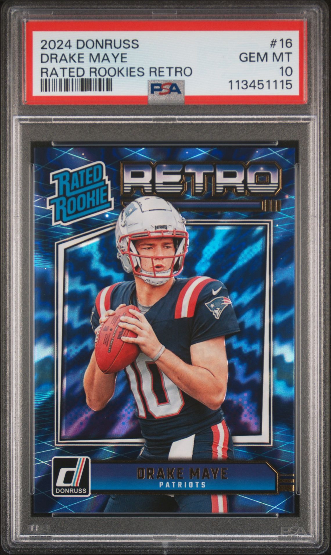 2024 Panini Donruss Rated Rookies Retro Drake Maye #16 Gem Mt 10 front