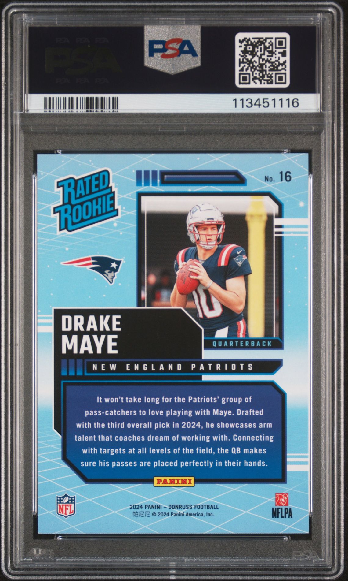 2024 Panini Donruss Rated Rookies Retro Drake Maye #16 Mint 9 back