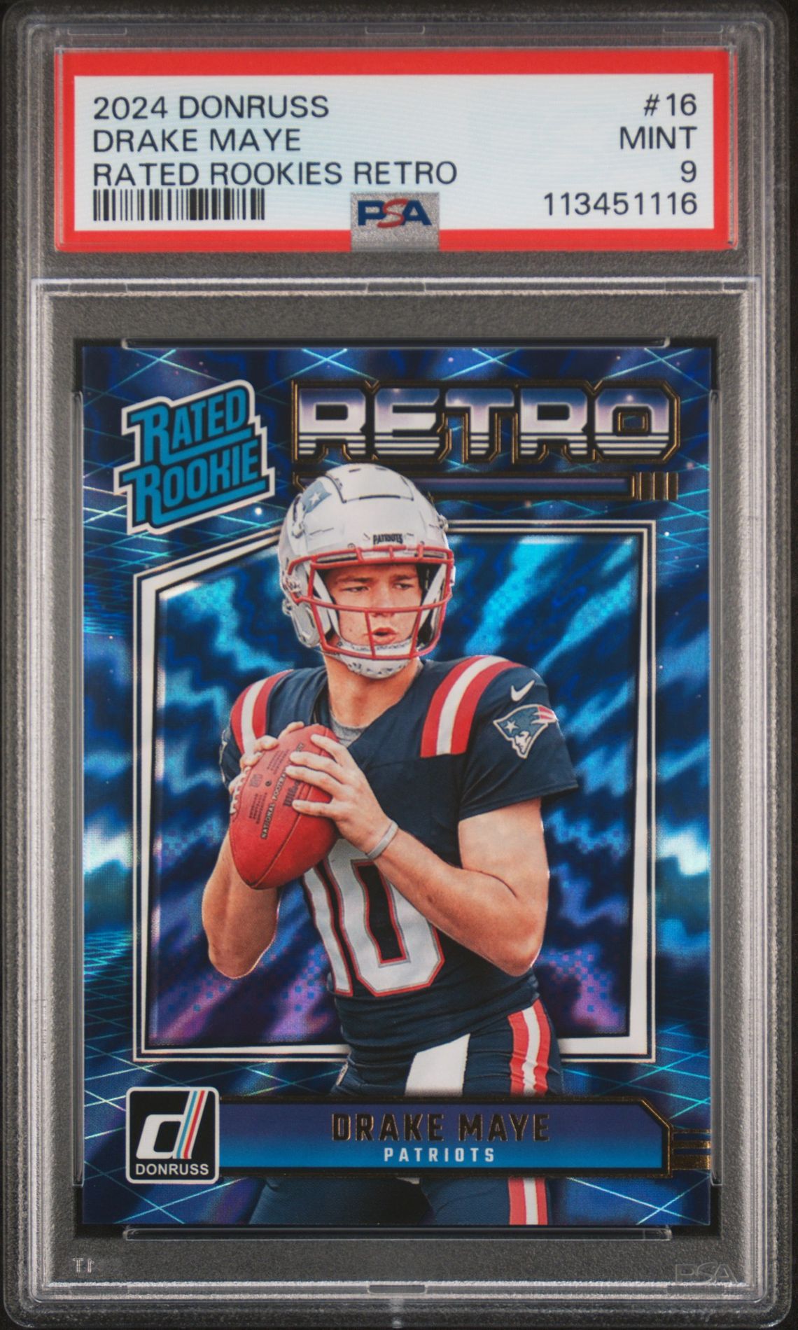 2024 Panini Donruss Rated Rookies Retro Drake Maye #16 Mint 9 front