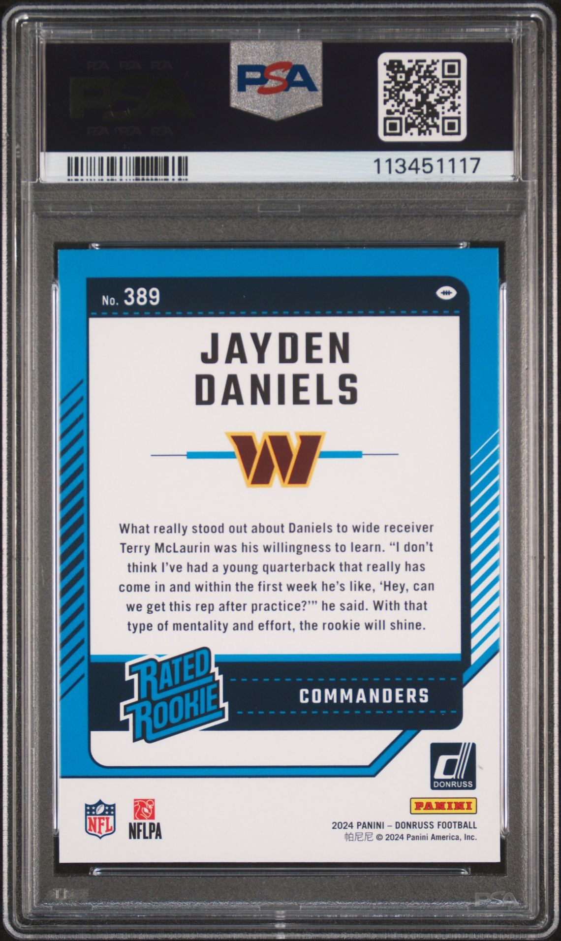 2024 Panini Donruss Jayden Daniels #389 Mint 9 back