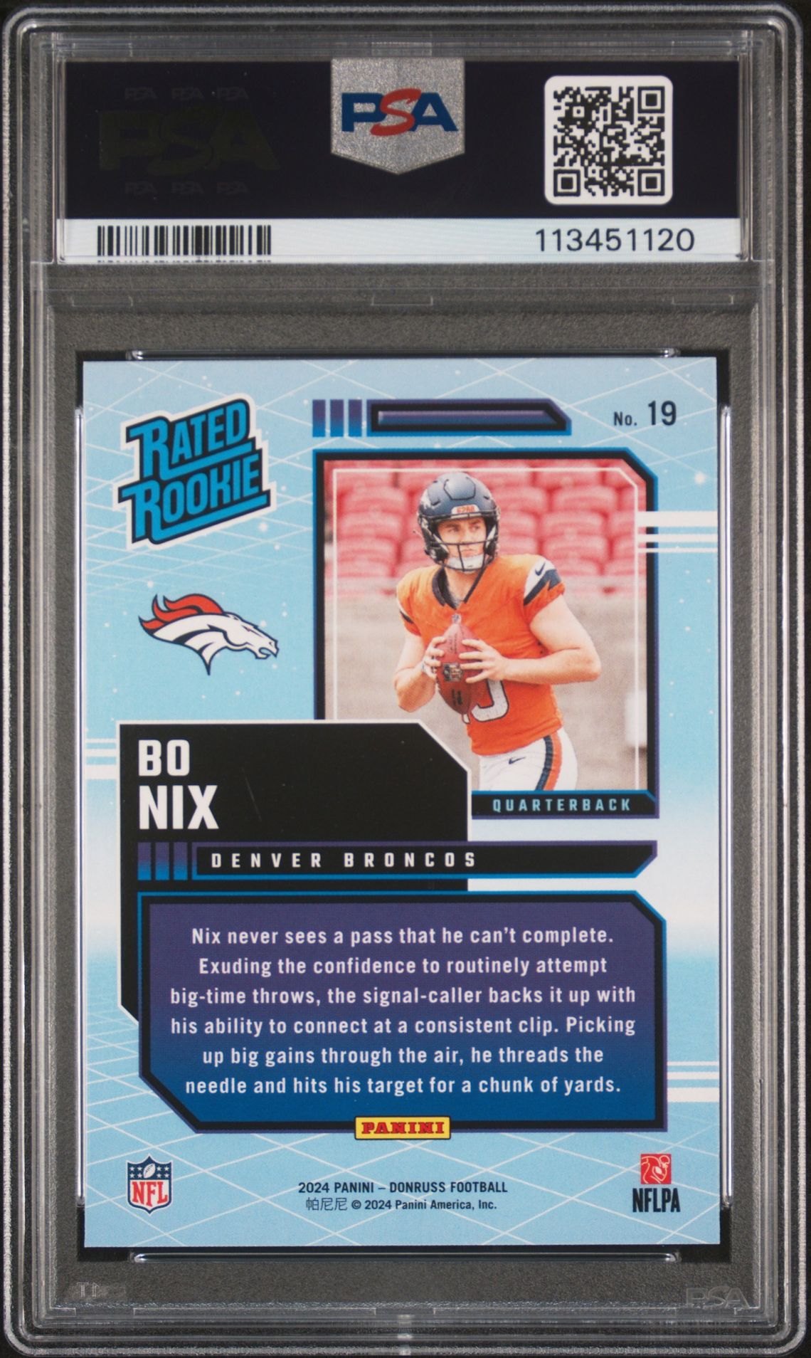 2024 Panini Donruss Rated Rookies Retro Bo Nix #19 Gem Mt 10 back