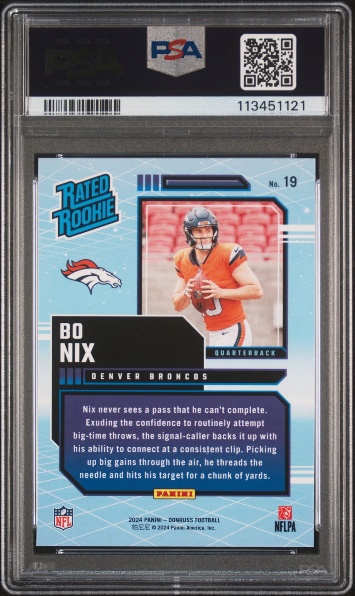 2024 Panini Donruss Rated Rookies Retro Bo Nix #19 Gem Mt 10 back