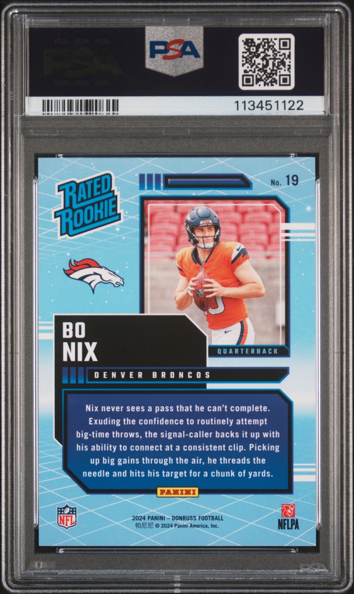 2024 Panini Donruss Rated Rookies Retro Bo Nix #19 Gem Mt 10 back