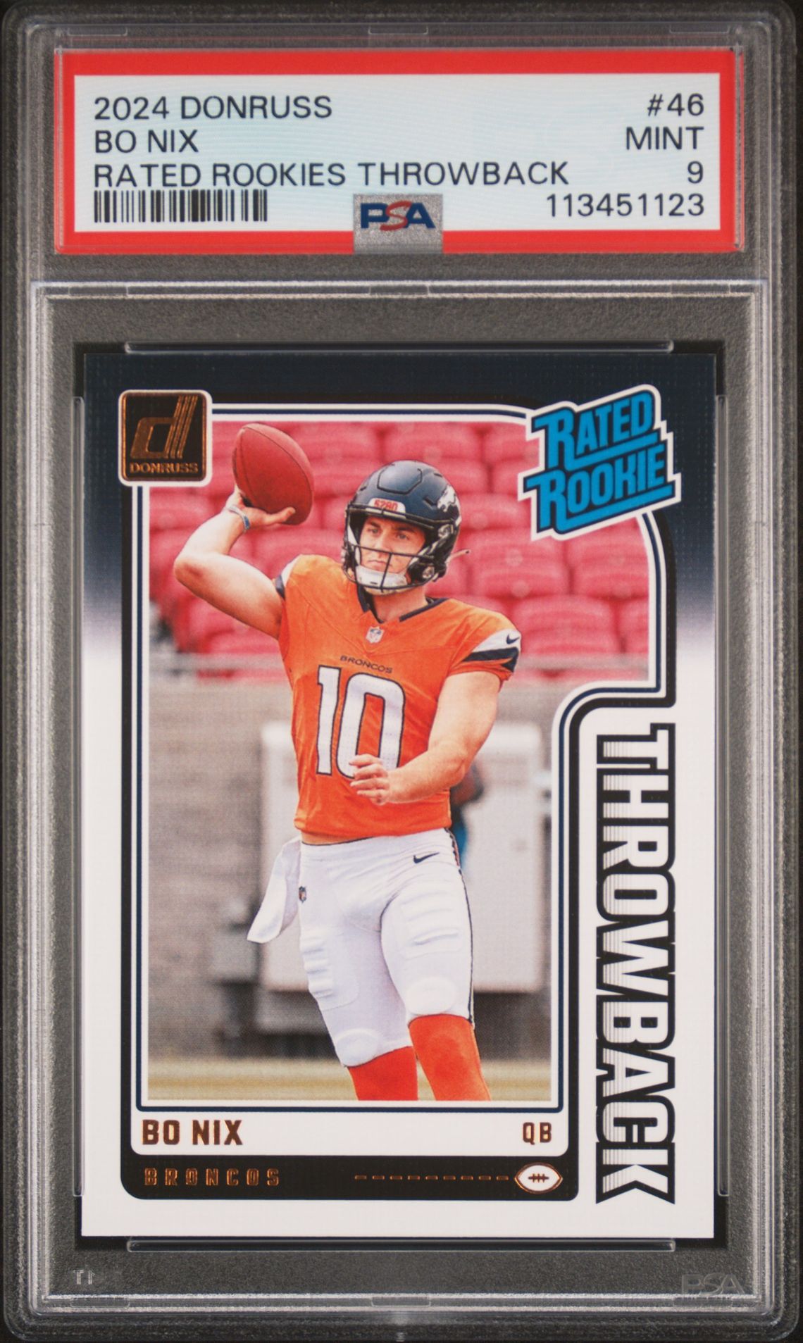 2024 Panini Donruss Rated Rookies Throwback Bo Nix #46 Mint 9 front