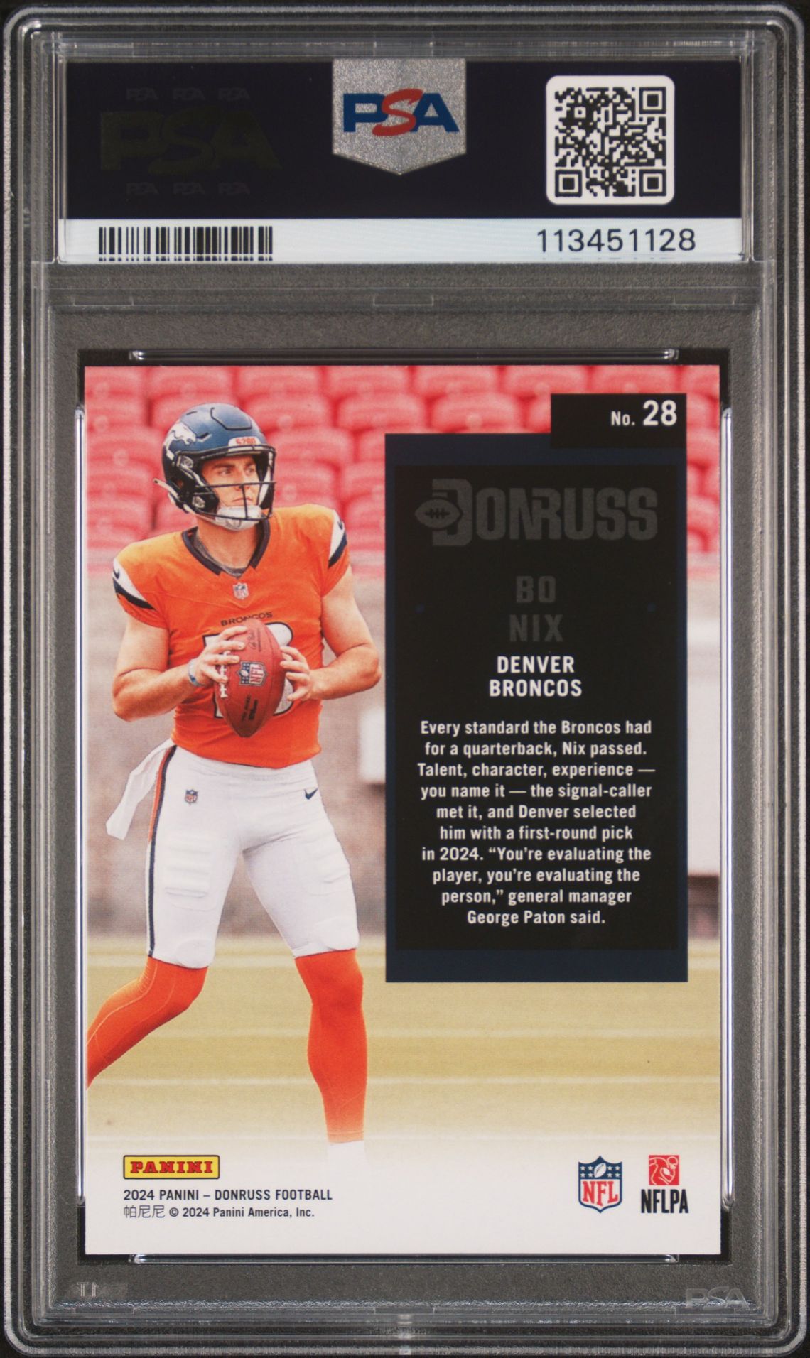 2024 Panini Donruss Retro 1994 Bo Nix #28 Gem Mt 10 back