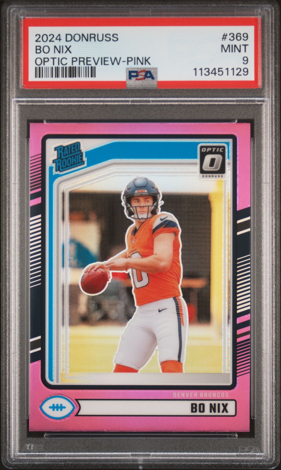 2024 Panini Donruss Bo Nix #369 (Optic Preview-Pink) Mint 9 front