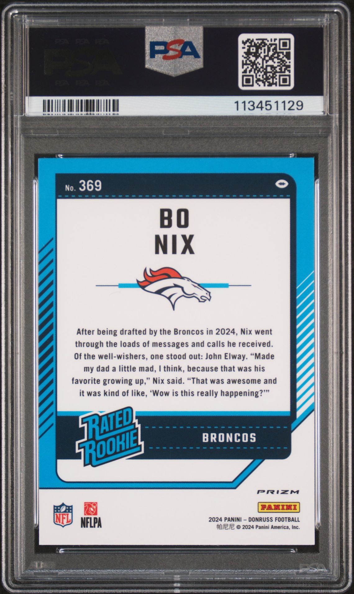 2024 Panini Donruss Bo Nix #369 (Optic Preview-Pink) Mint 9 back