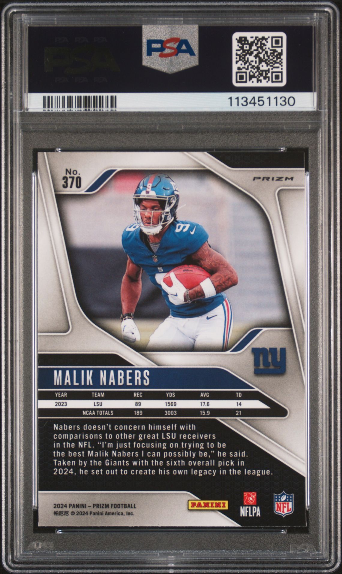 2024 Panini Prizm Malik Nabers #370 (Red/White/Blue Prizm) Mint 9 back