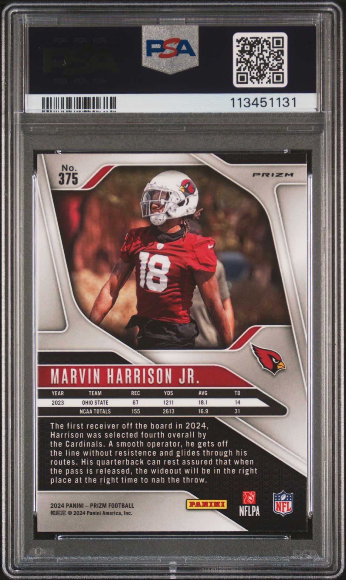 2024 Panini Prizm Marvin Harrison Jr. #375 (Disco Prizm) Gem Mt 10 back