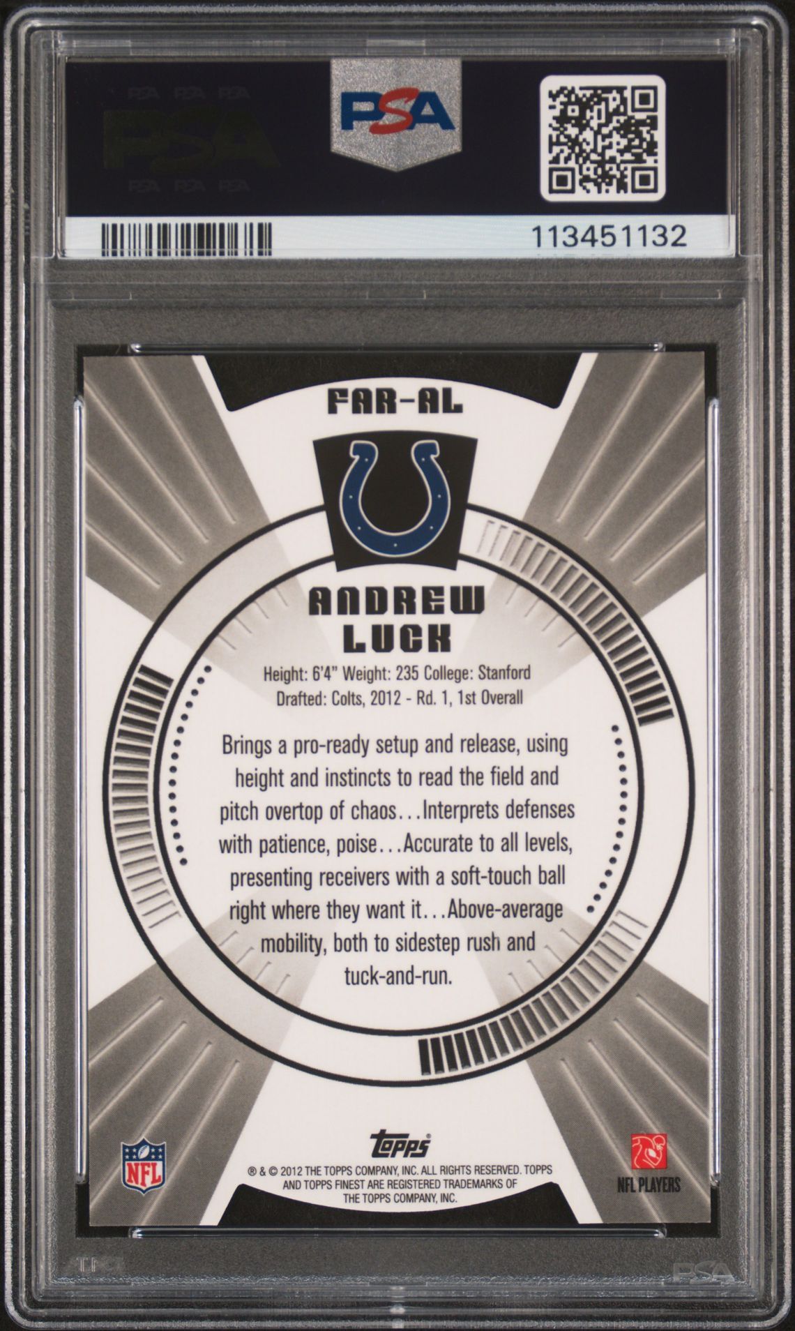 2012 Finest Atomic Rookie Die-Cut Andrew Luck #Faral (Atomic Rookie Die-Cut) Gem Mt 10 back