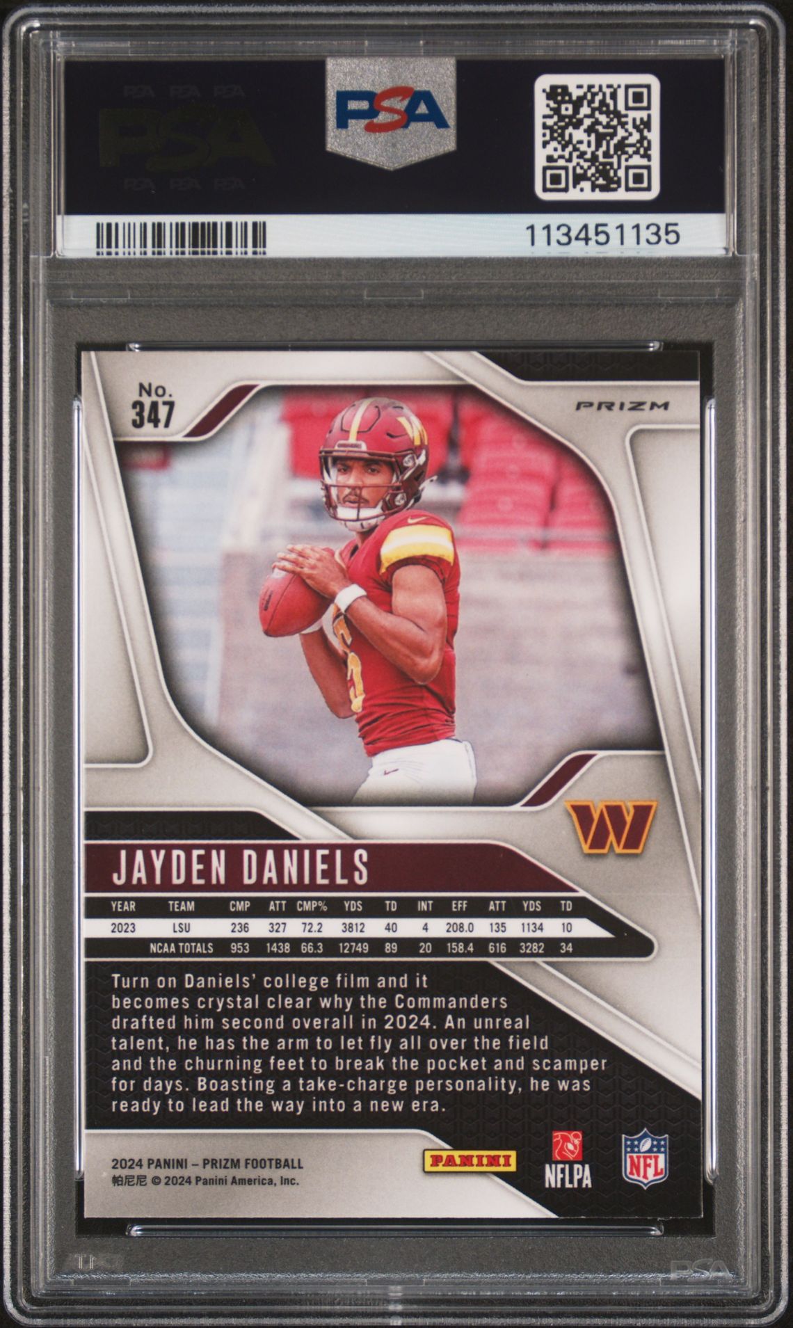 2024 Panini Prizm Jayden Daniels #347 (Silver Prizm) Mint 9 back