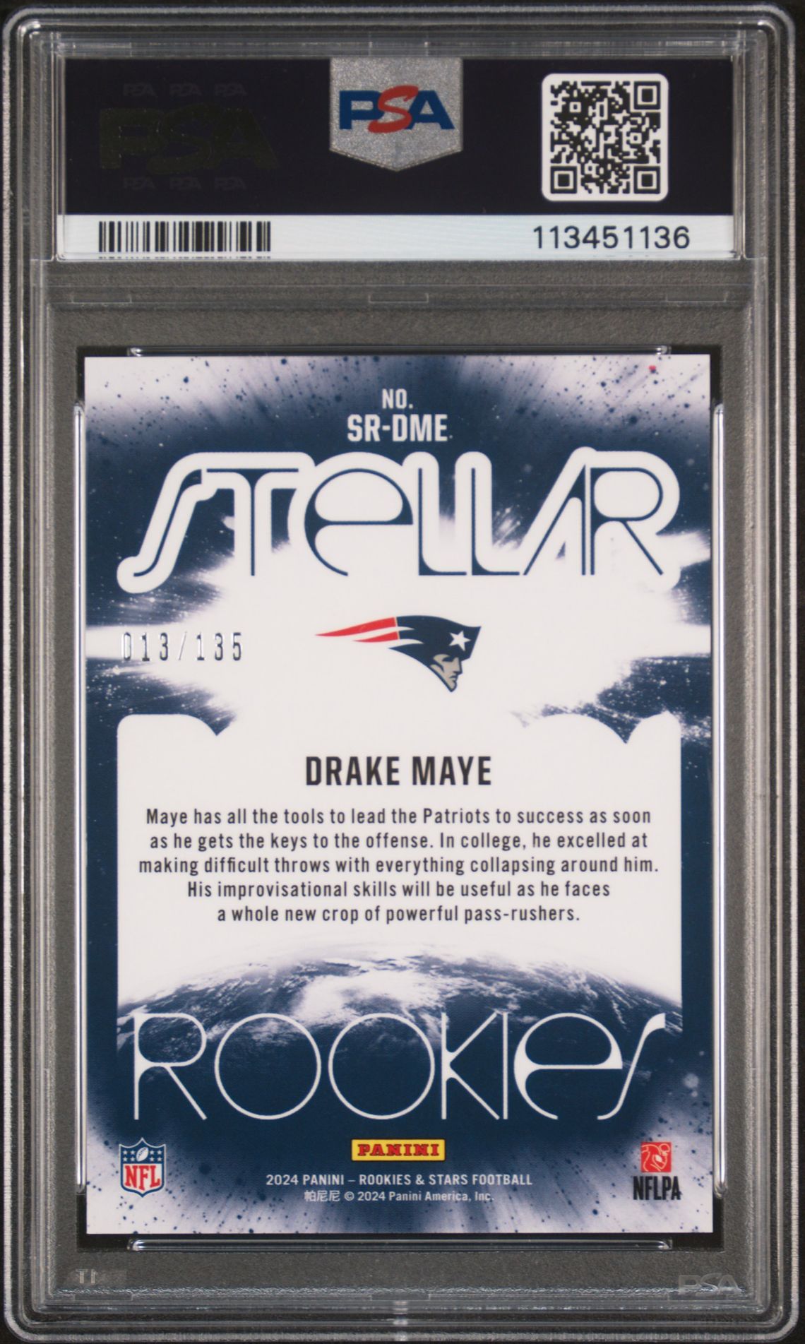 2024 Panini Rookies & Stars Stellar Rookies Drake Maye #Srdme (Stellar Rookies-Pandora) Mint 9 back